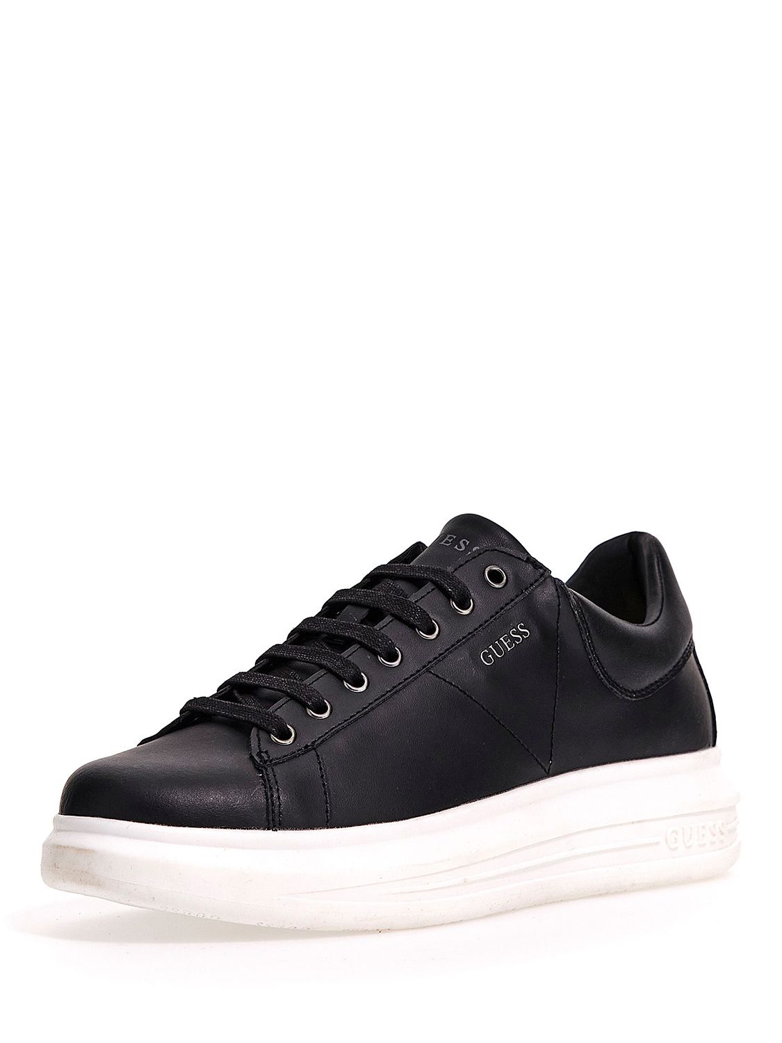 GUESS Vibo Mixed Leather Trainers, Black, 7