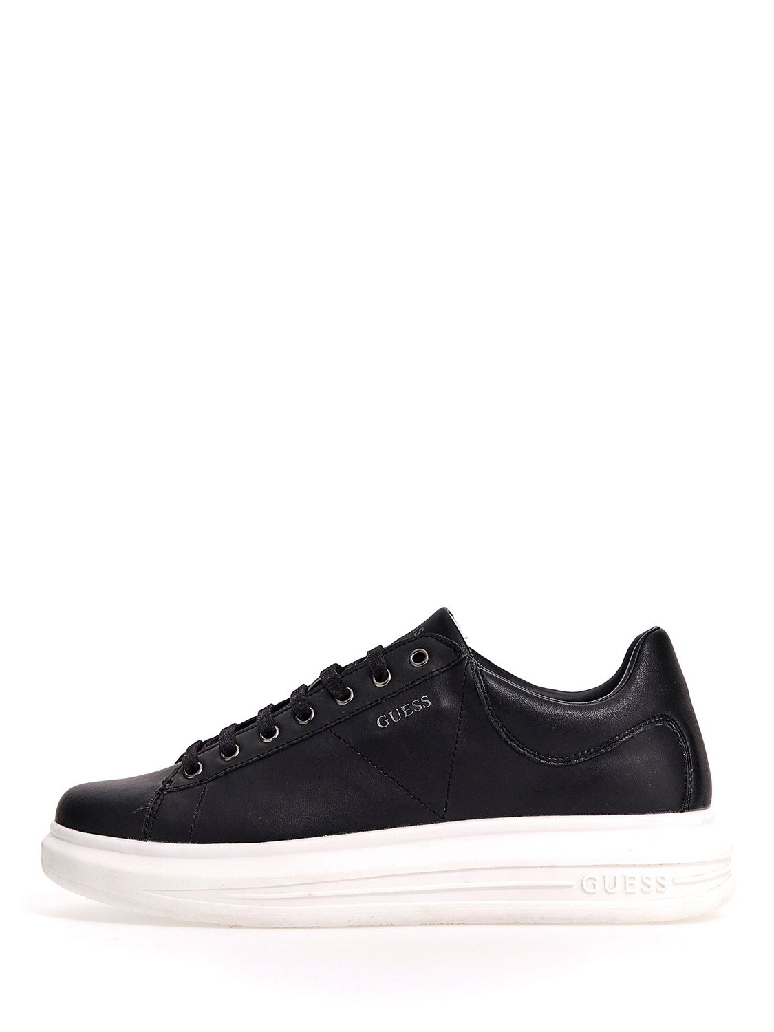 Buy GUESS Vibo Mixed Leather Trainers, Black Online at johnlewis.com