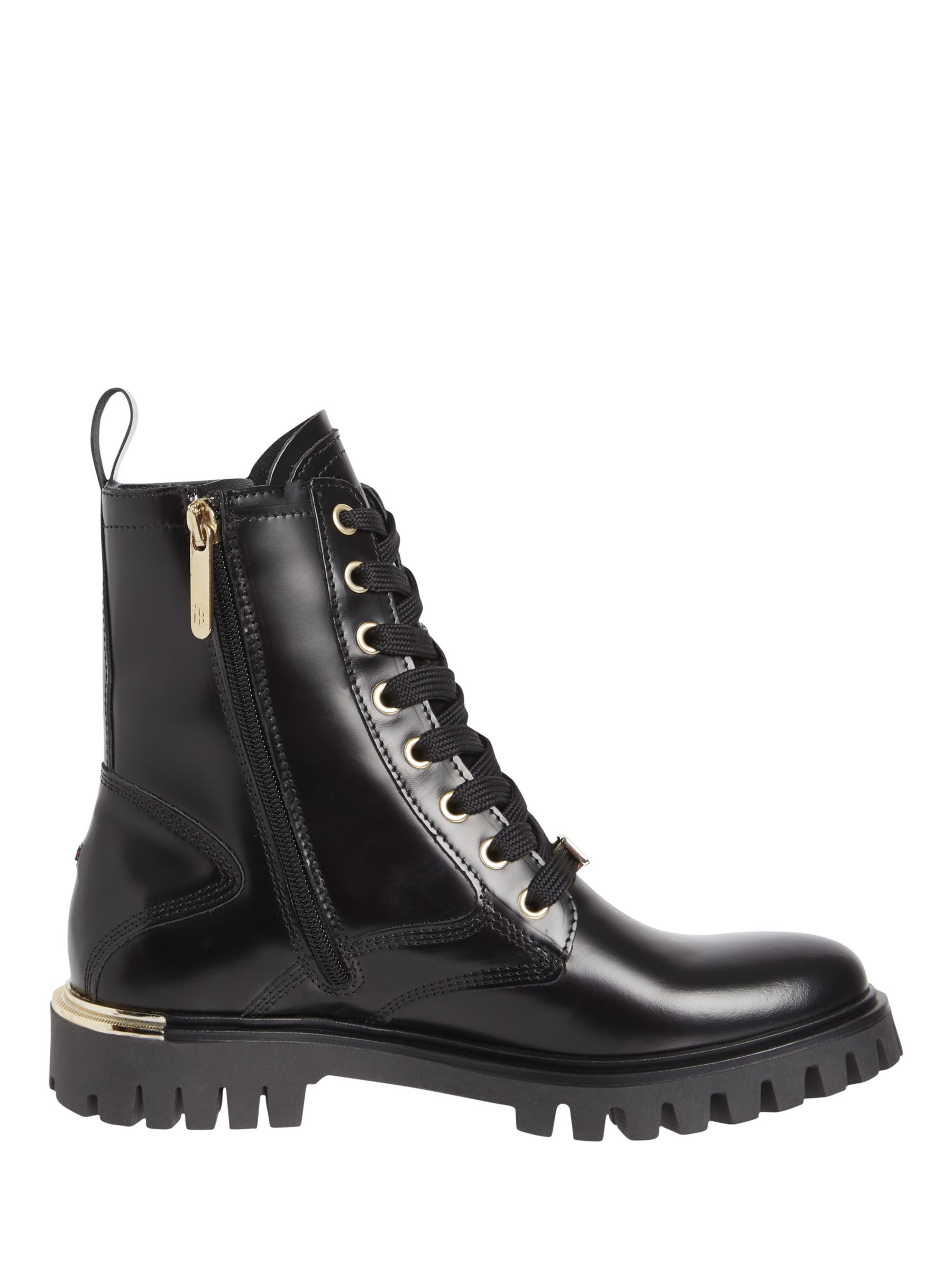 Tommy Hilfiger Polished Leather Lace-Up Ankle Boots, Black at John ...