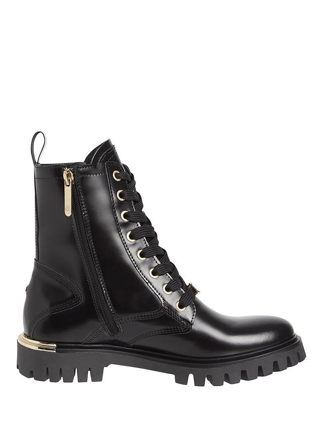 Tommy Hilfiger Polished Leather Lace-Up Ankle Boots, Black at John ...