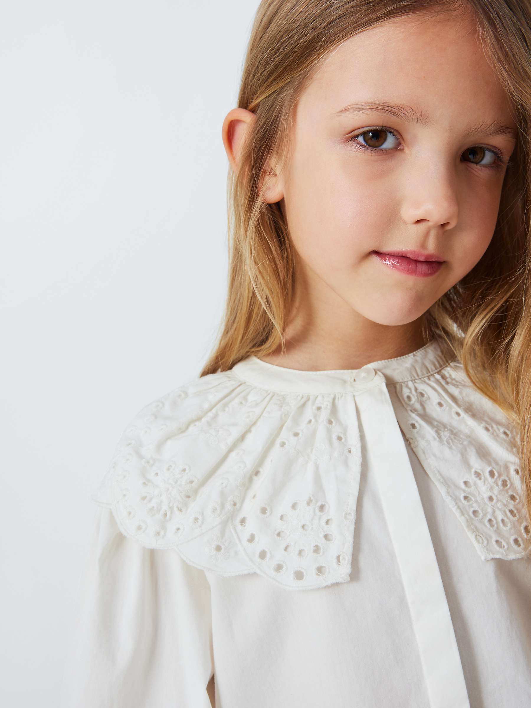 Buy John Lewis Kids' Broderie Collar Long Sleeve Blouse, White Online at johnlewis.com