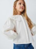 John Lewis Kids' Broderie Collar Long Sleeve Blouse, White, White