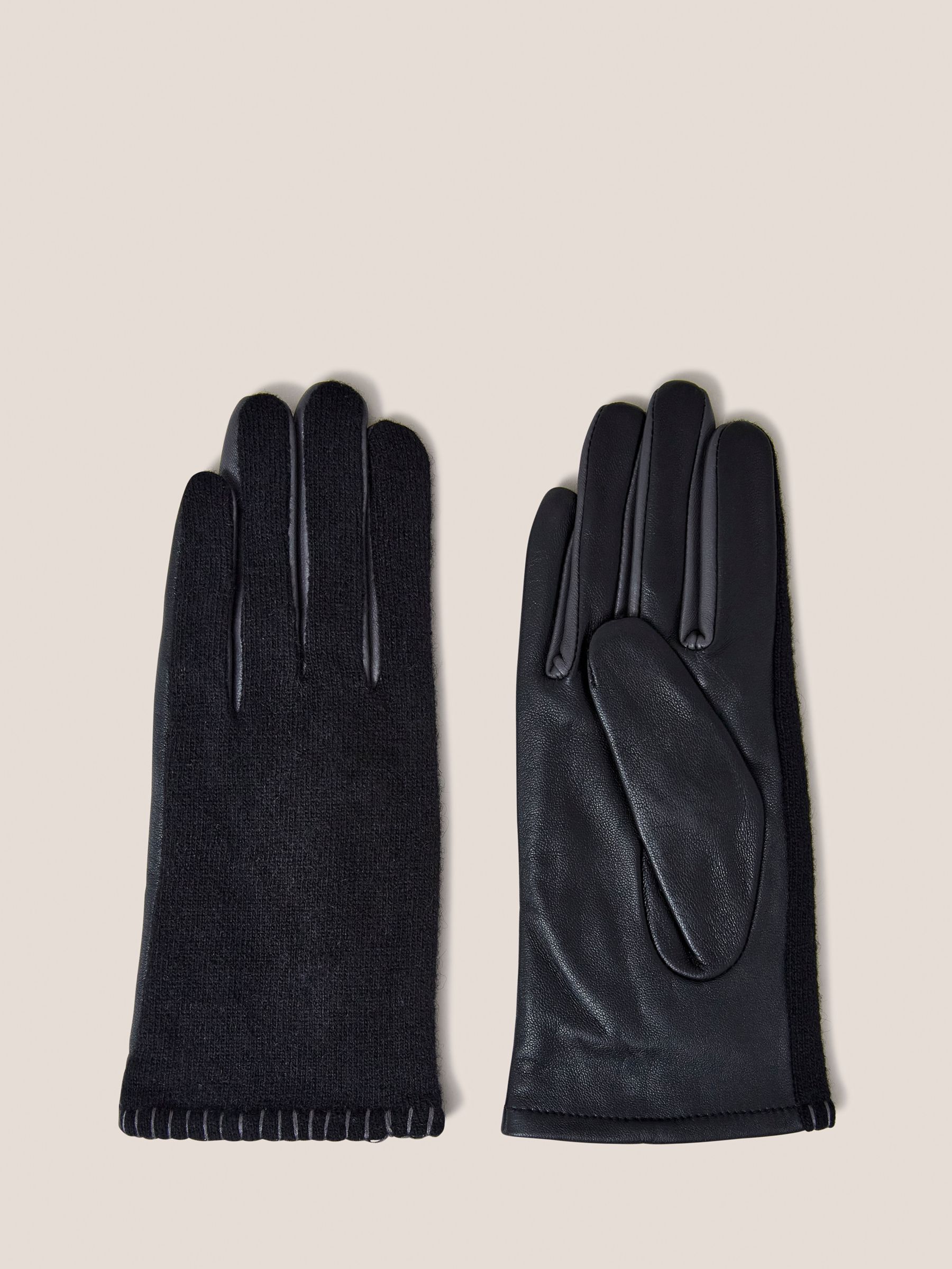 White Stuff Lucie Leather Gloves, Pure Black at John Lewis & Partners