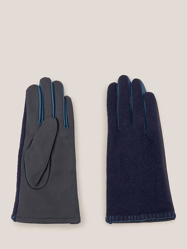 White Stuff Lucie Leather Gloves, Dark Navy