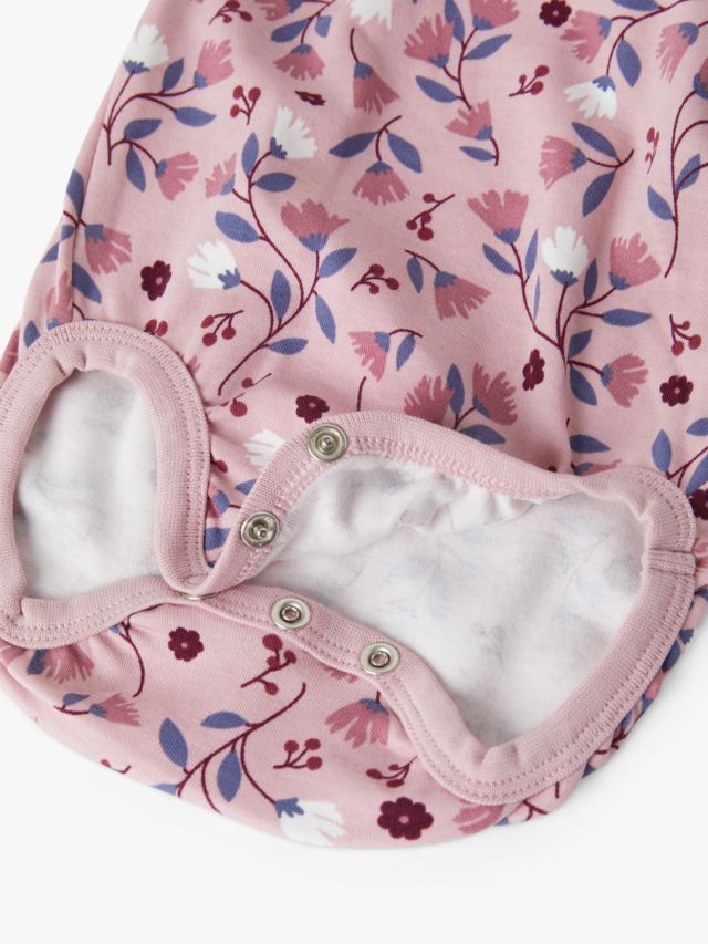 Polarn O. Pyret Baby Organic Cotton Ruffle Floral Print Bodysuit, Pink, 1-2  months