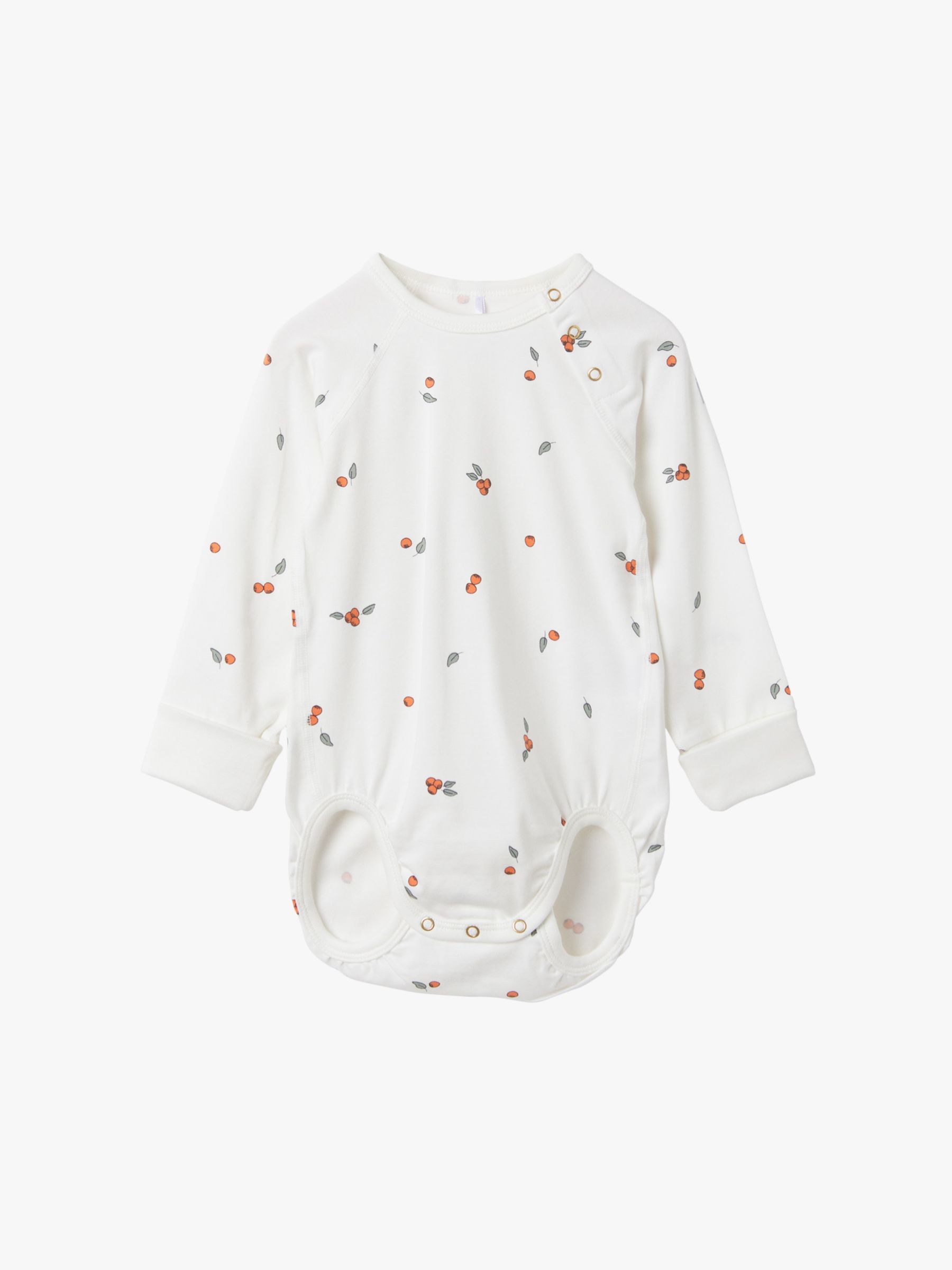 Polarn O. Pyret Baby Organic Cotton Blend Berry Print Bodysuit, White