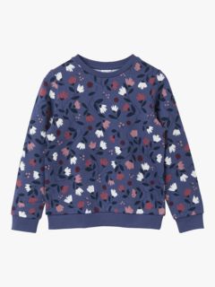 Polarn O. Pyret Kids' Organic Cotton Blend Floral Sweatshirt, Blue, 12-18 months