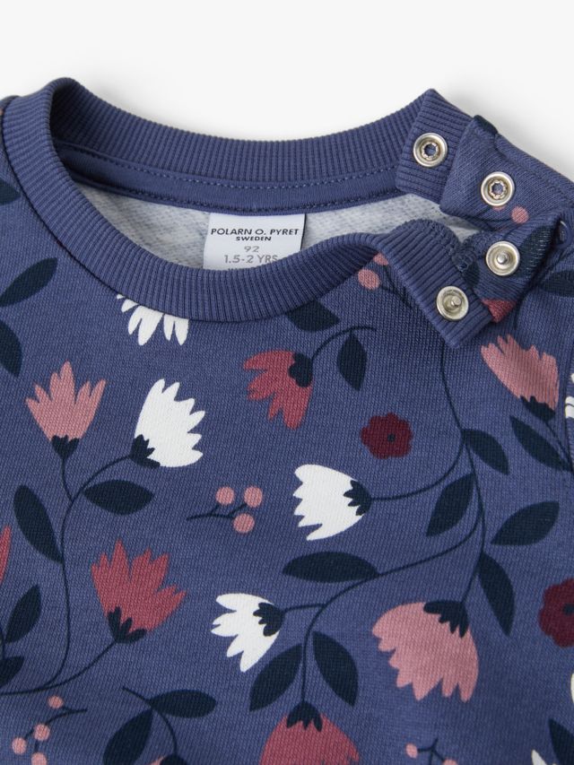 Polarn O. Pyret Kids' Organic Cotton Blend Floral Sweatshirt, Blue, 12-18 months