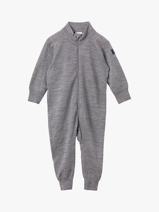 Polarn O. Pyret Baby Merino Wool Terry Overall Romper, Grey Marl