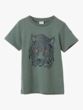 Polarn O. Pyret Kids' Organic Cotton Leopard T-Shirt, Green