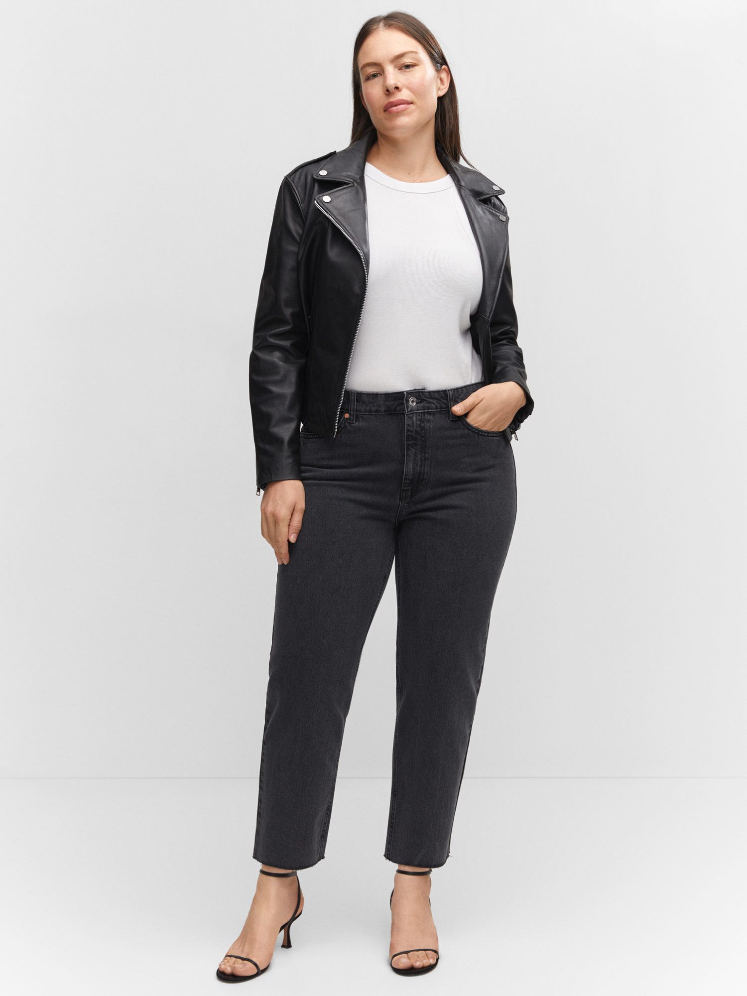 Mango Blanca Straight Cropped Jeans, Open Grey at John Lewis & Partners