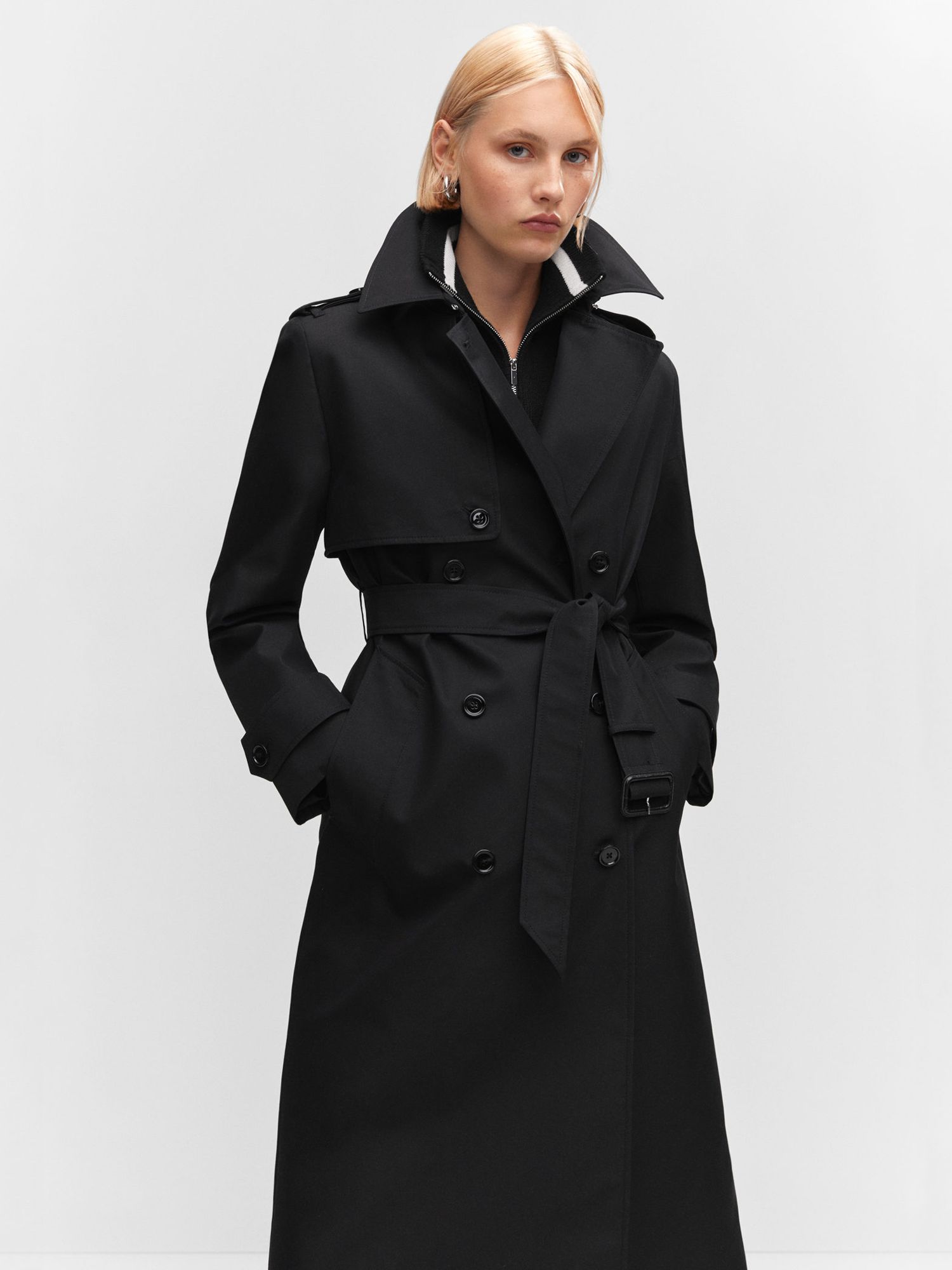 Mango Chicago Waterproof Double Breasted Trench Coat, Black