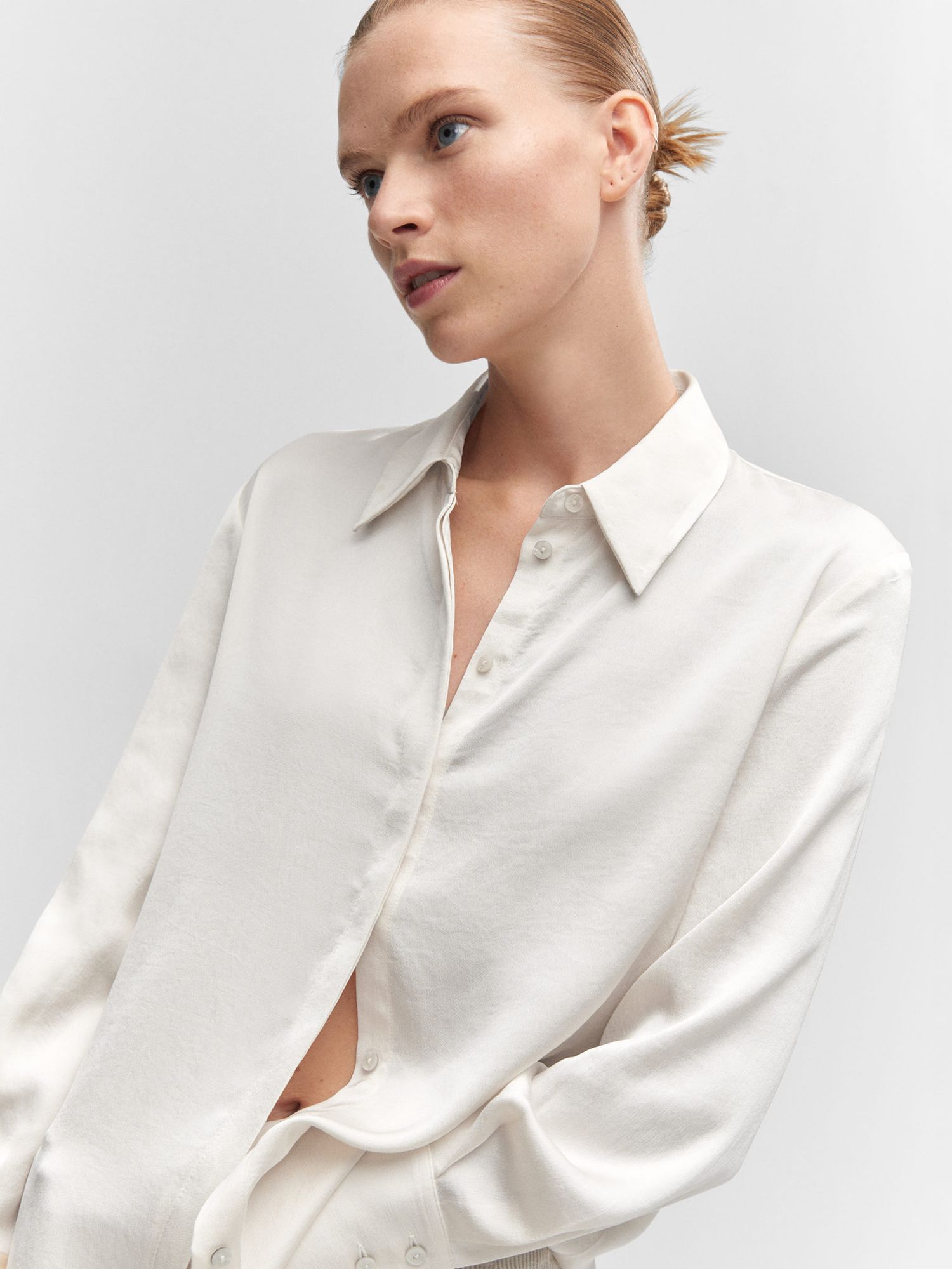 Mango Ideale Satin Shirt, Natural White at John Lewis & Partners