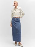Mango Diana Denim Maxi Skirt, Open Blue