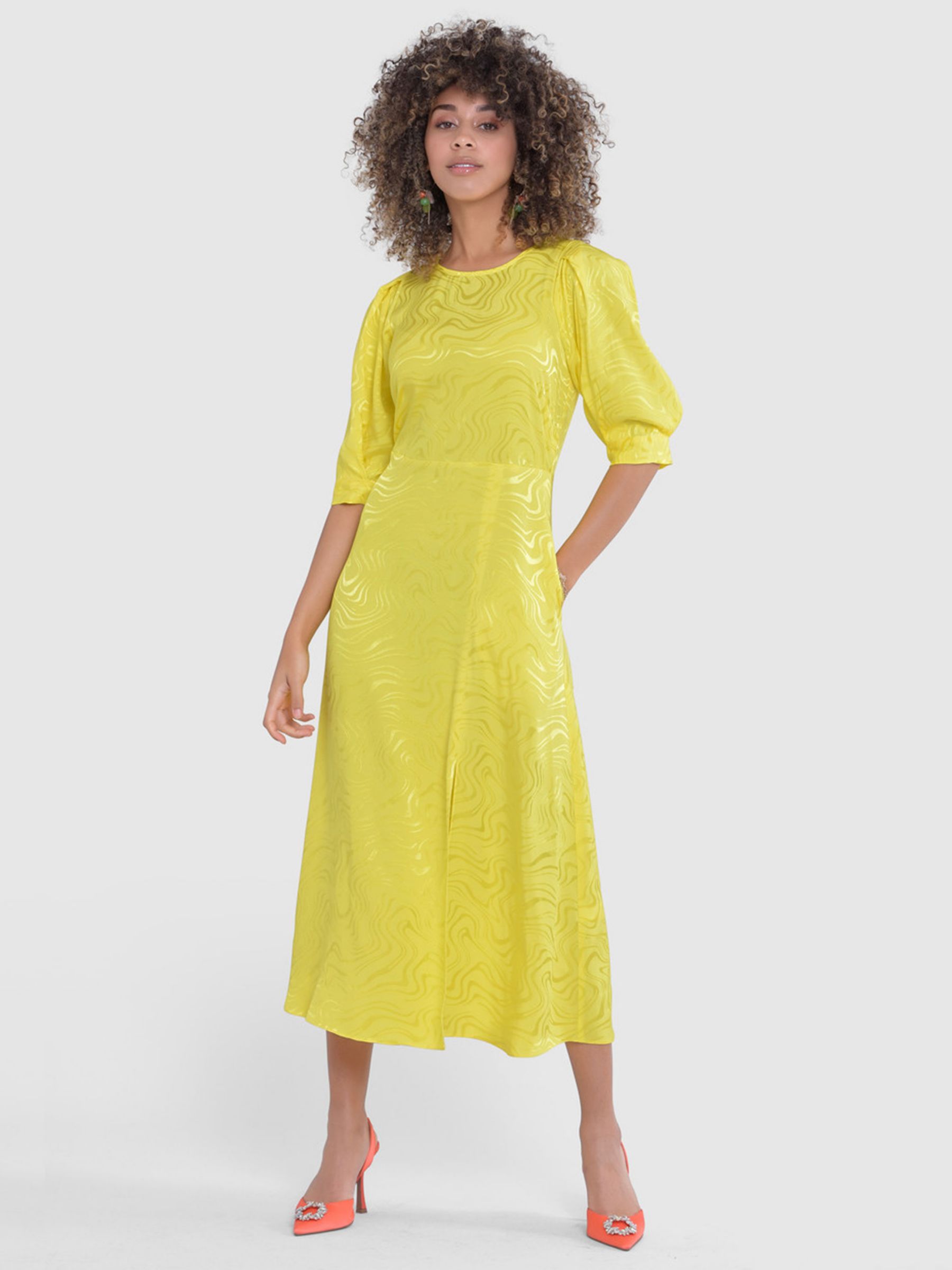 Closet London A-Line Midi Dress, Yellow, 10