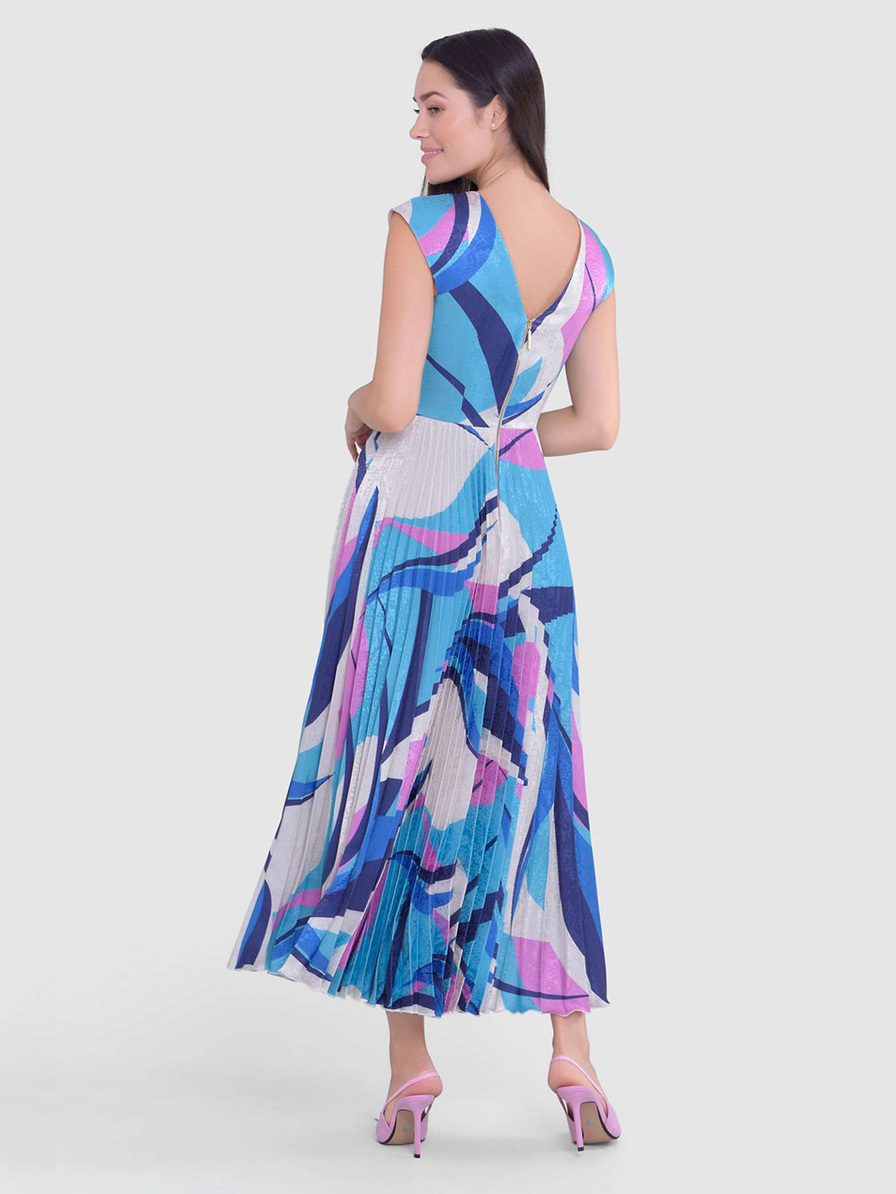 Buy Closet London Print Pleated Midi Dress, Pink Online at johnlewis.com