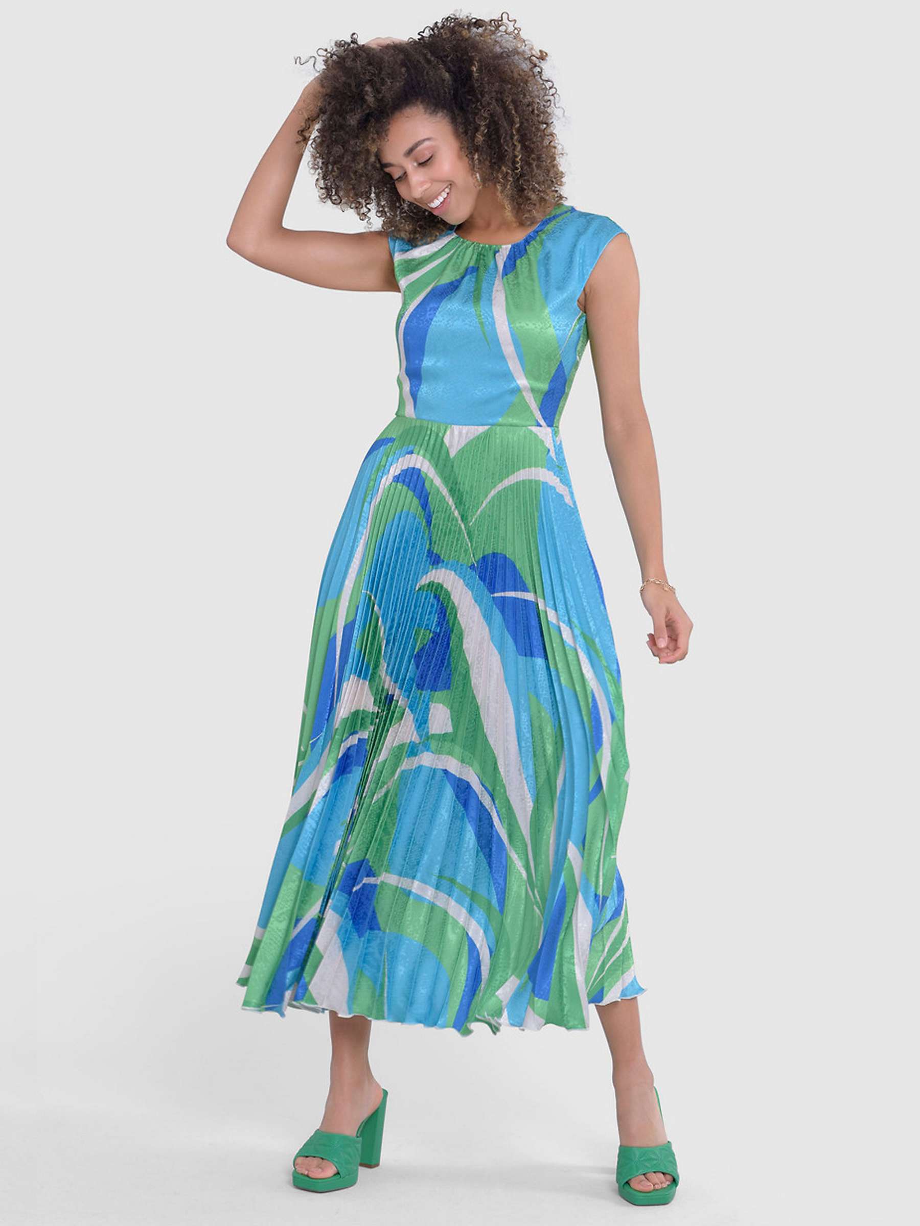 Buy Closet London Pleated Abstract Print Midi Dress, Green Online at johnlewis.com