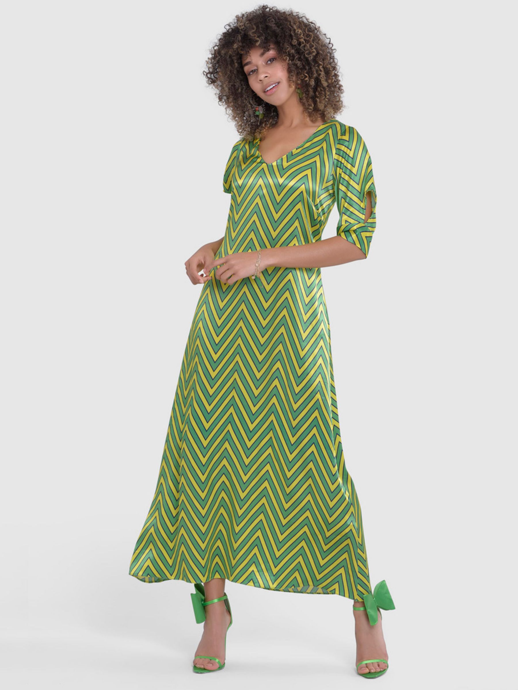 Closet London A-Line Geometric Print Midi Dress, Green