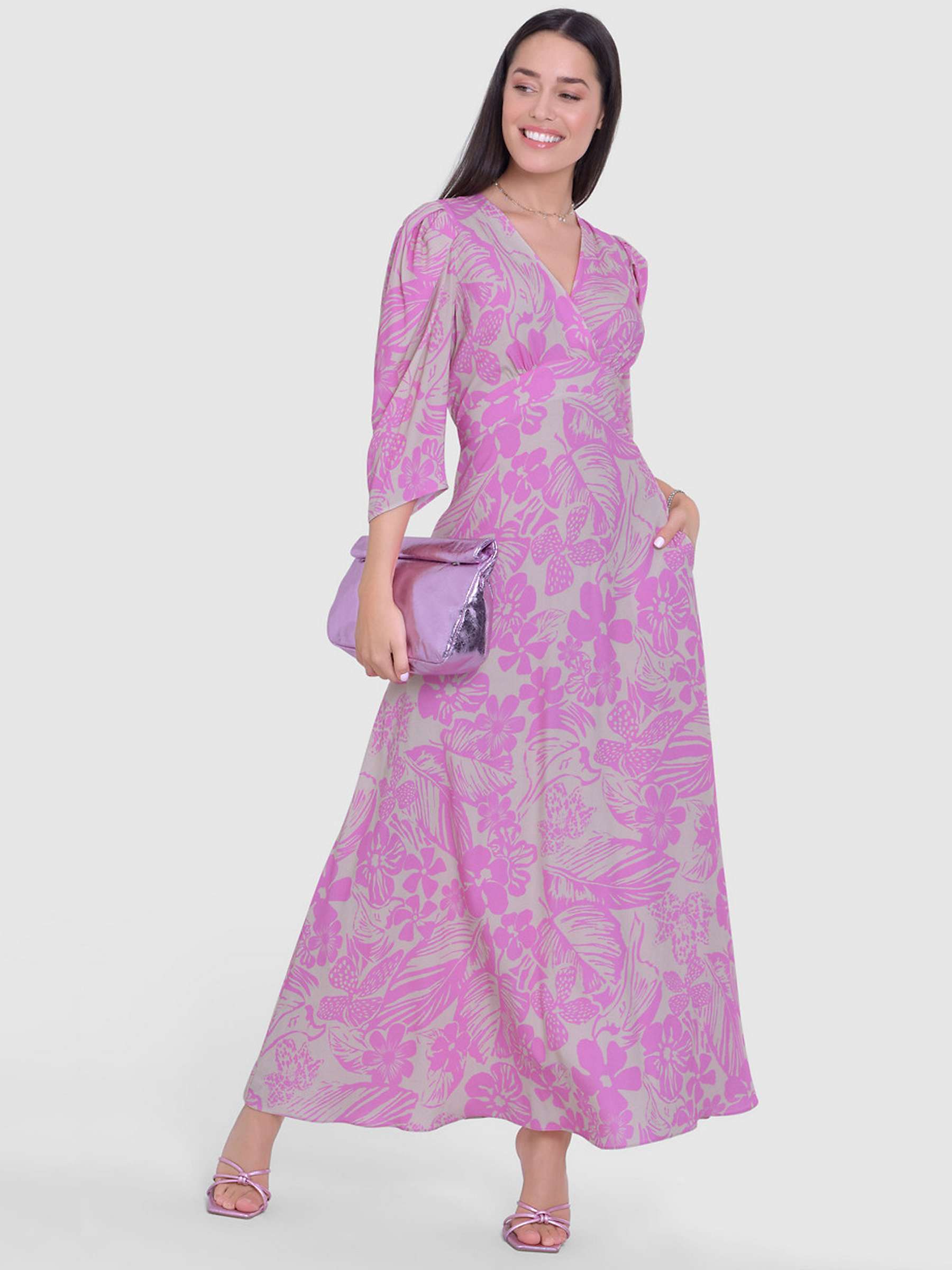 Buy Closet London Floral Print Wrap Neck Midi Dress, Pink Online at johnlewis.com
