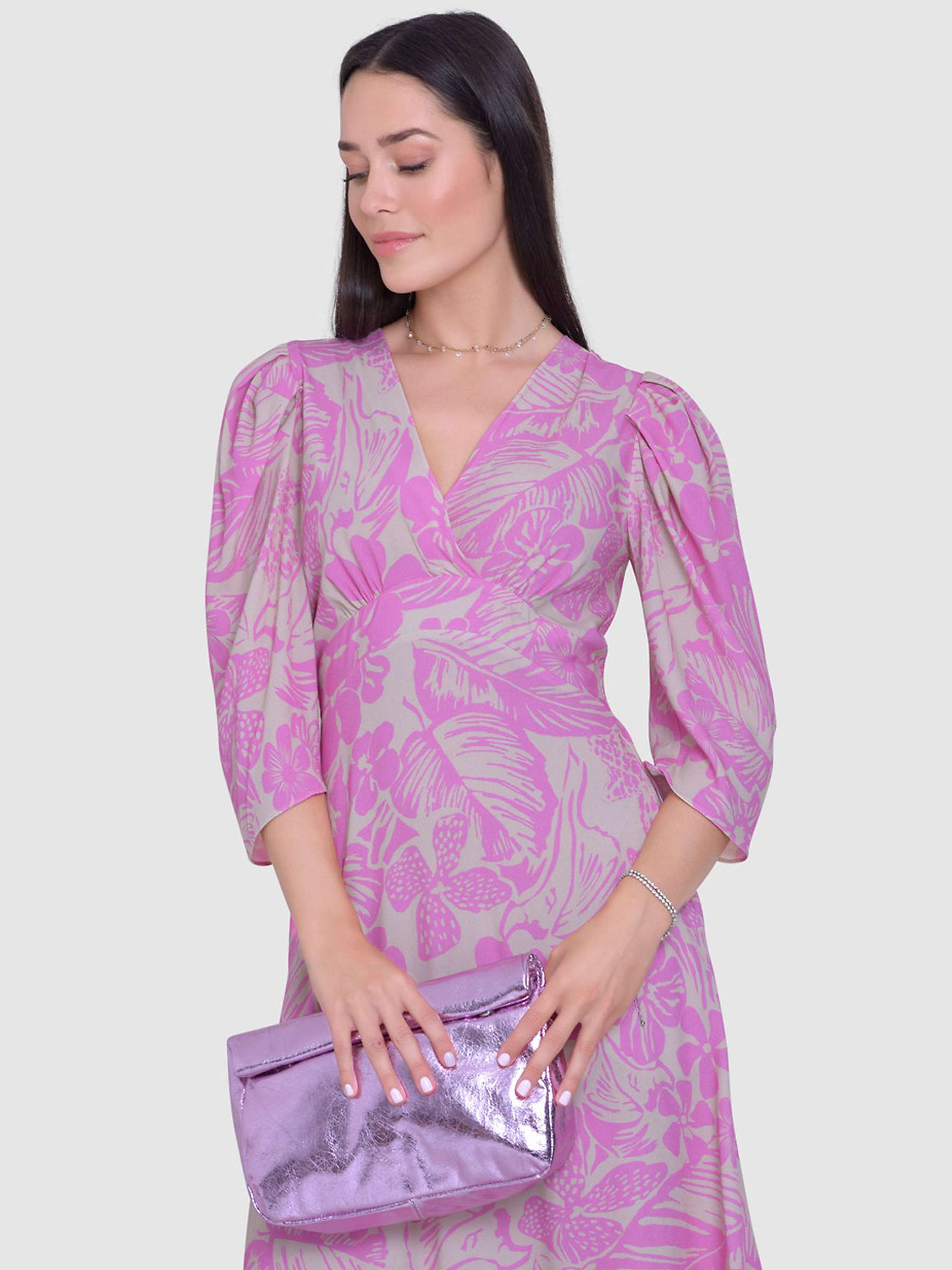 Buy Closet London Floral Print Wrap Neck Midi Dress, Pink Online at johnlewis.com
