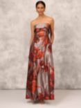 Aidan Mattox by Adrianna Papell Strapless Floral Jacquard Maxi Dress, Rust/Multi