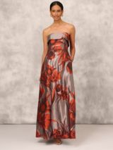 Adrianna Papell One Shoulder Chiffon Gown Champagne Multi 6