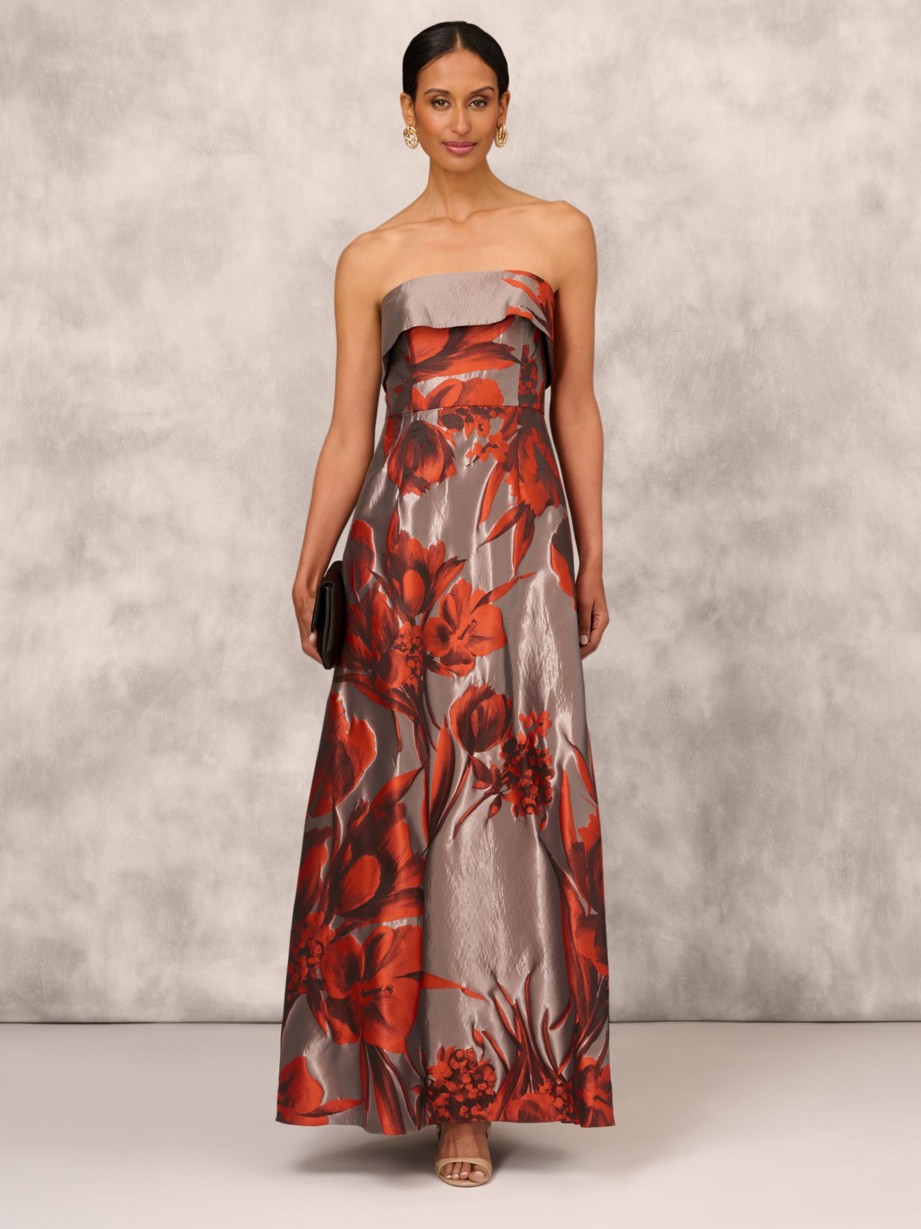 Buy Aidan Mattox by Adrianna Papell Strapless Floral Jacquard Maxi Dress, Rust/Multi Online at johnlewis.com