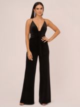 Aidan by Adrianna Papell Dot Velvet Jumpsuit Black