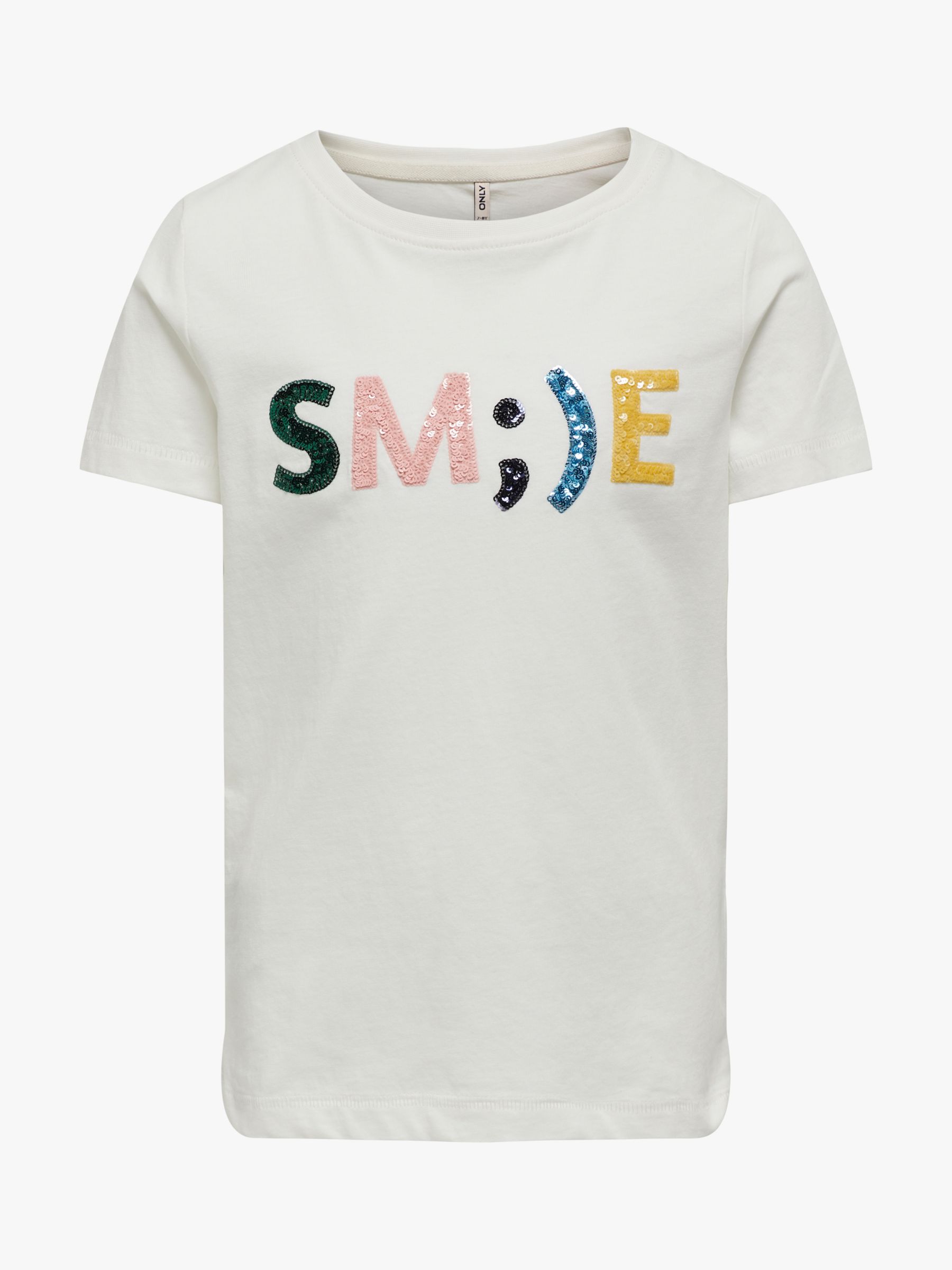 Kids ONLY Kids' Short Sleeve Smile Sequin T-Shirt, White, 11-12 years