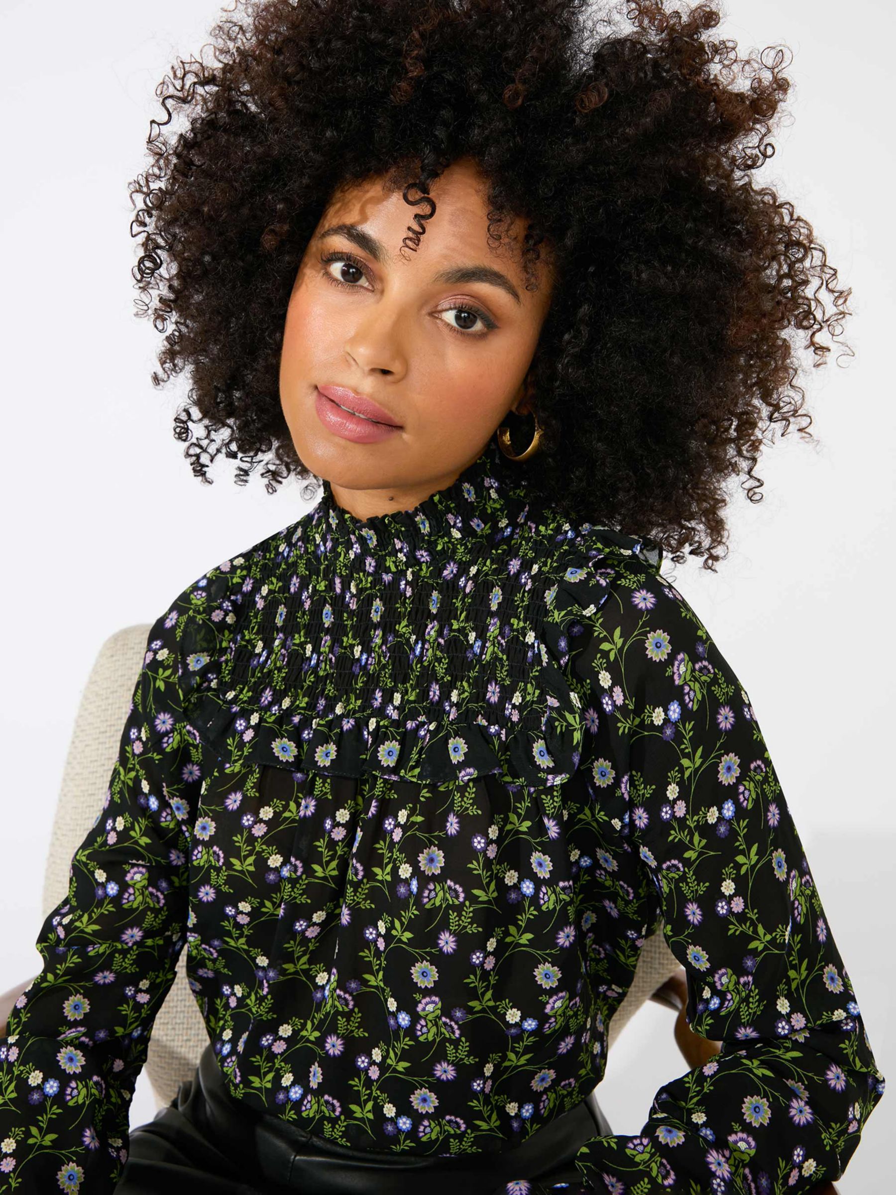 Buy Ro&Zo Wildflower Shirred Detail Blouse, Black Online at johnlewis.com