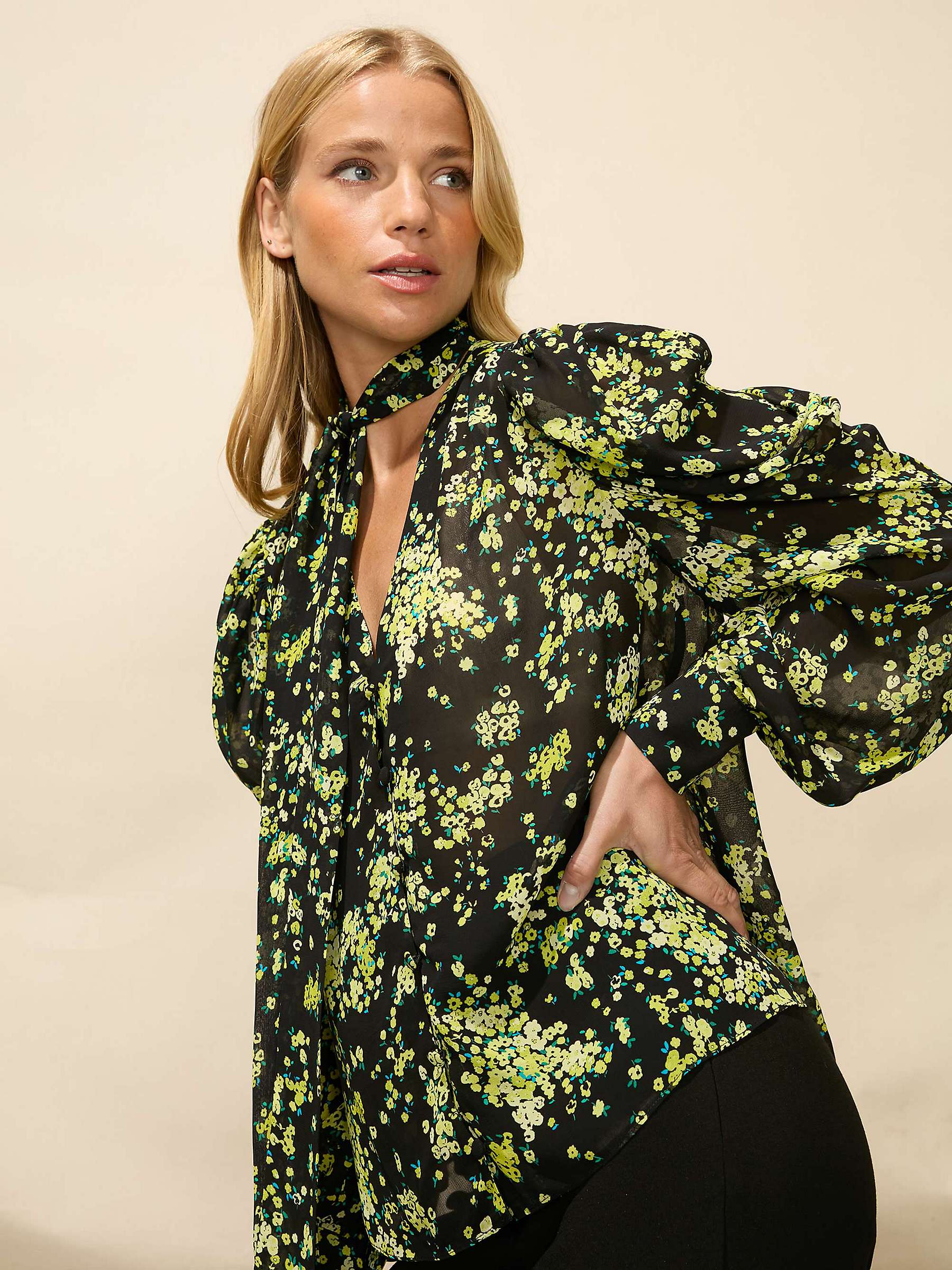 Buy Ro&Zo Floral Tie Neck Blouse, Yellow/Multi Online at johnlewis.com