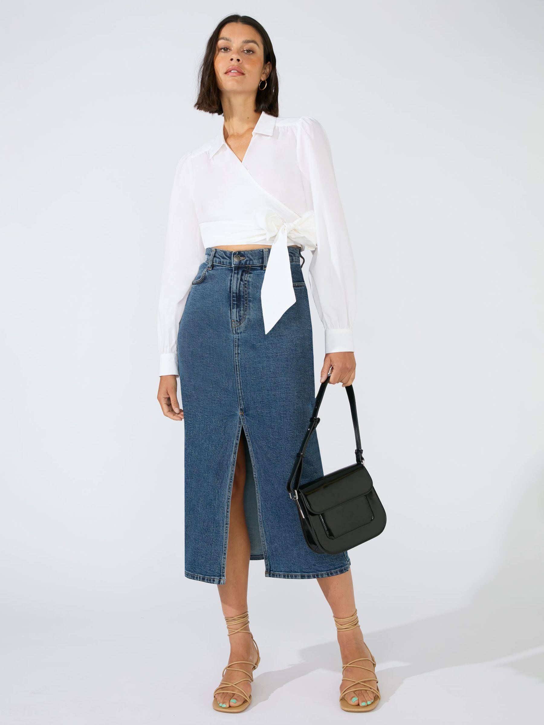 Ro&Zo Petite Denim Midi Skirt, Blue at John Lewis & Partners