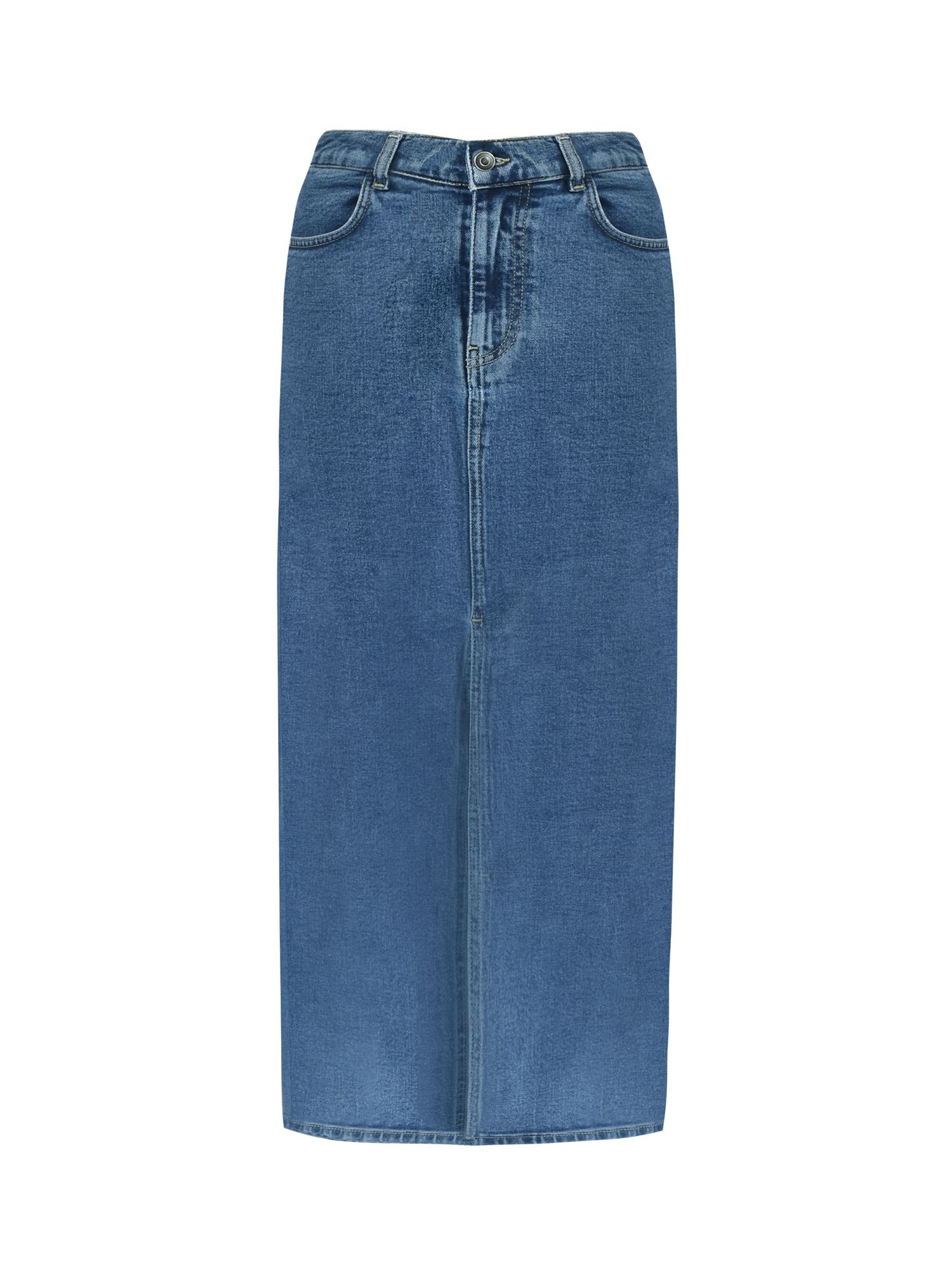 Ro&Zo Petite Denim Midi Skirt, Blue