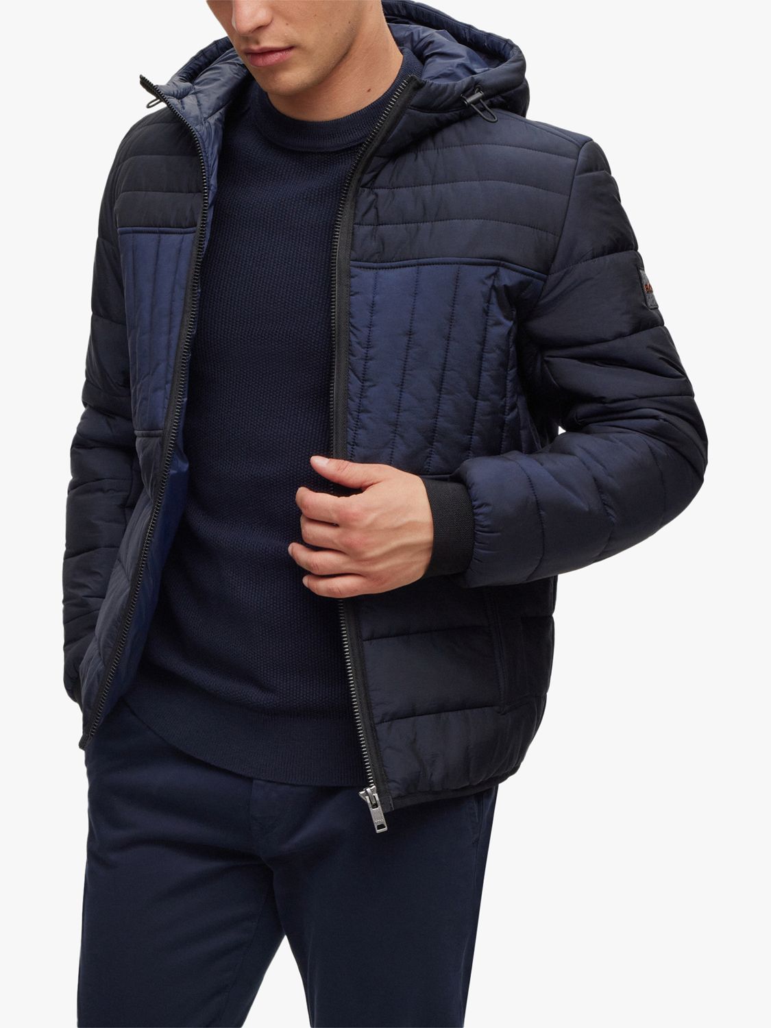 BOSS Omir Quilted Jacket, Dark Blue at John Lewis & Partners