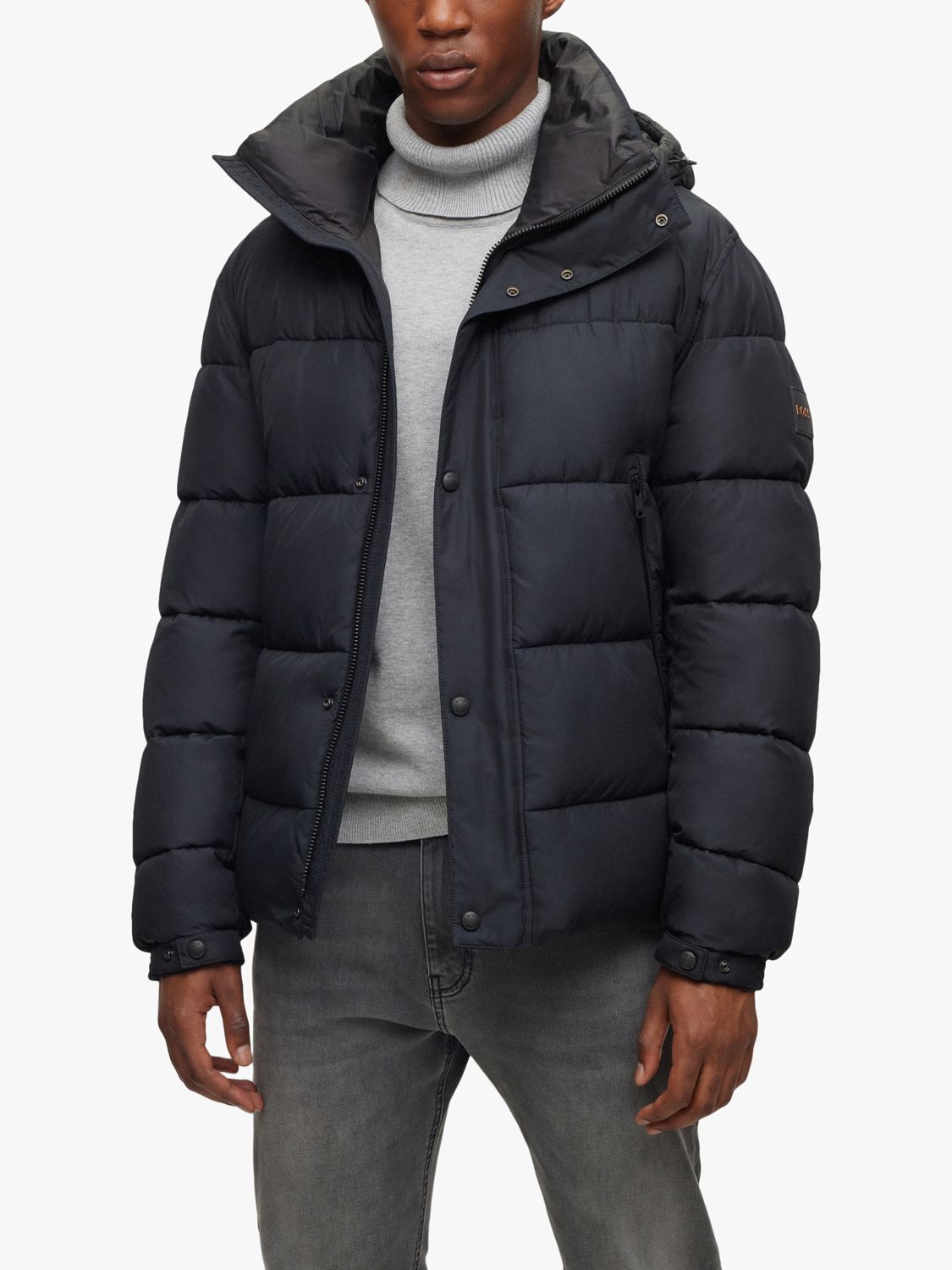 BOSS Omaris Hooded Puffer Jacket, Black at John Lewis & Partners