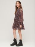 Superdry Long Sleeve Tiered Mini Dress, Geo Floral Print