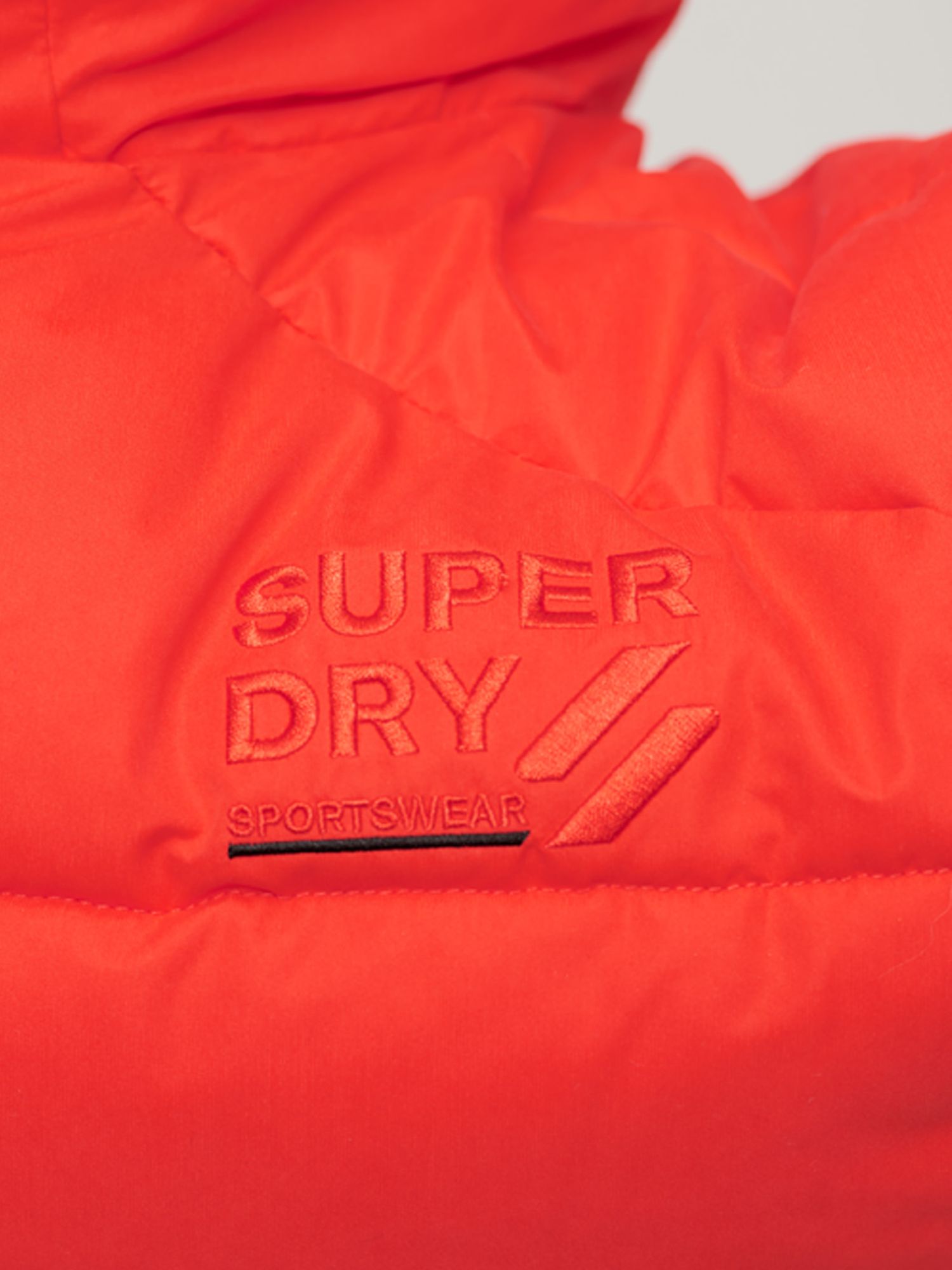 Superdry Hooded Microfibre Padded Jacket, Sunset Red at John Lewis ...