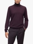 BOSS Musso Wool Basic Roll Neck Jumper, Dark Red