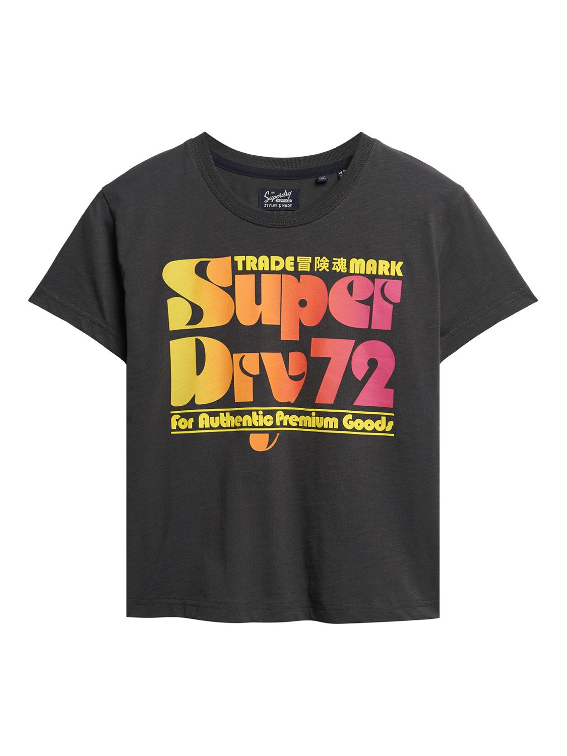 Superdry 70s Retro Font Graphic T-Shirt, Washed Black at John Lewis ...