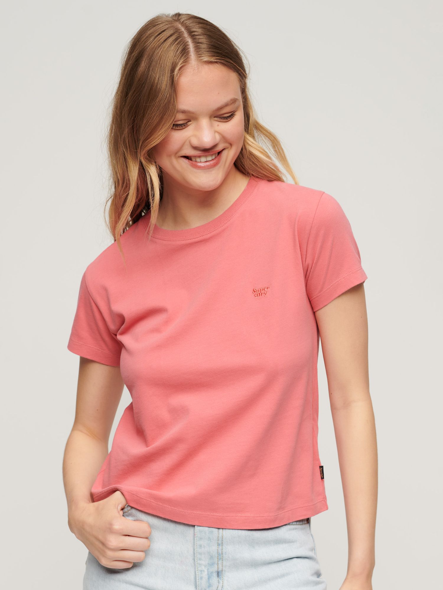 Superdry Essential Logo 90s T-Shirt, Camping Pink at John Lewis & Partners