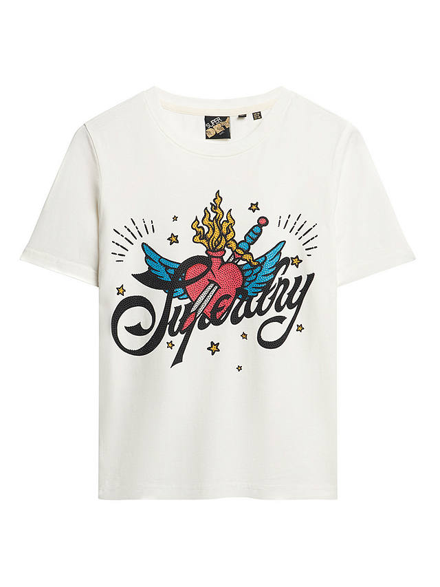 Superdry Tattoo Script Graphic T-Shirt, Ecru
