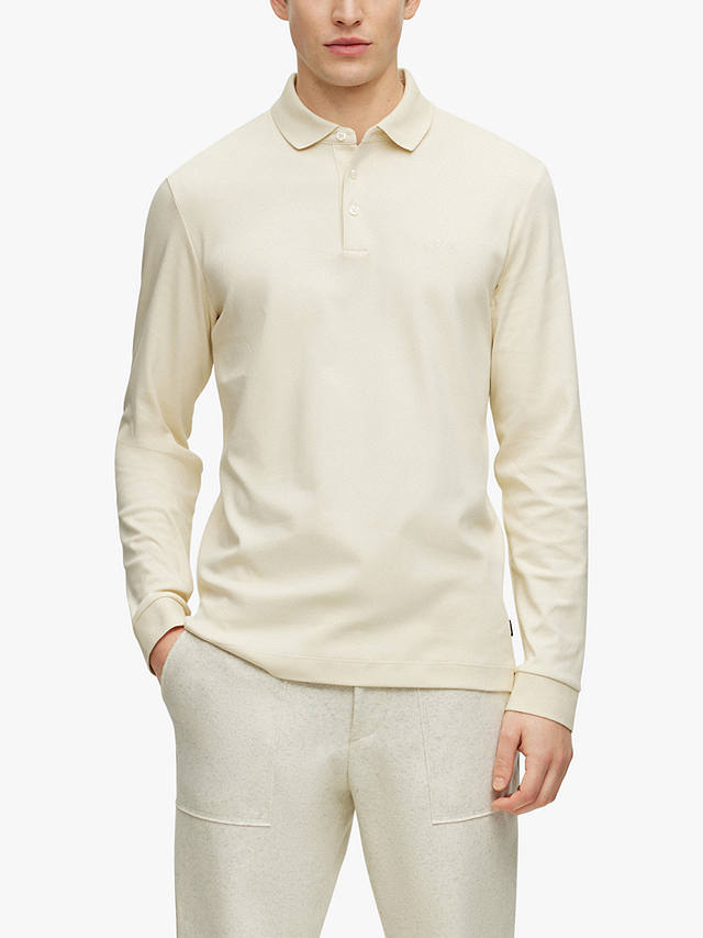 BOSS Pado Long Sleeve Polo Shirt, Open White