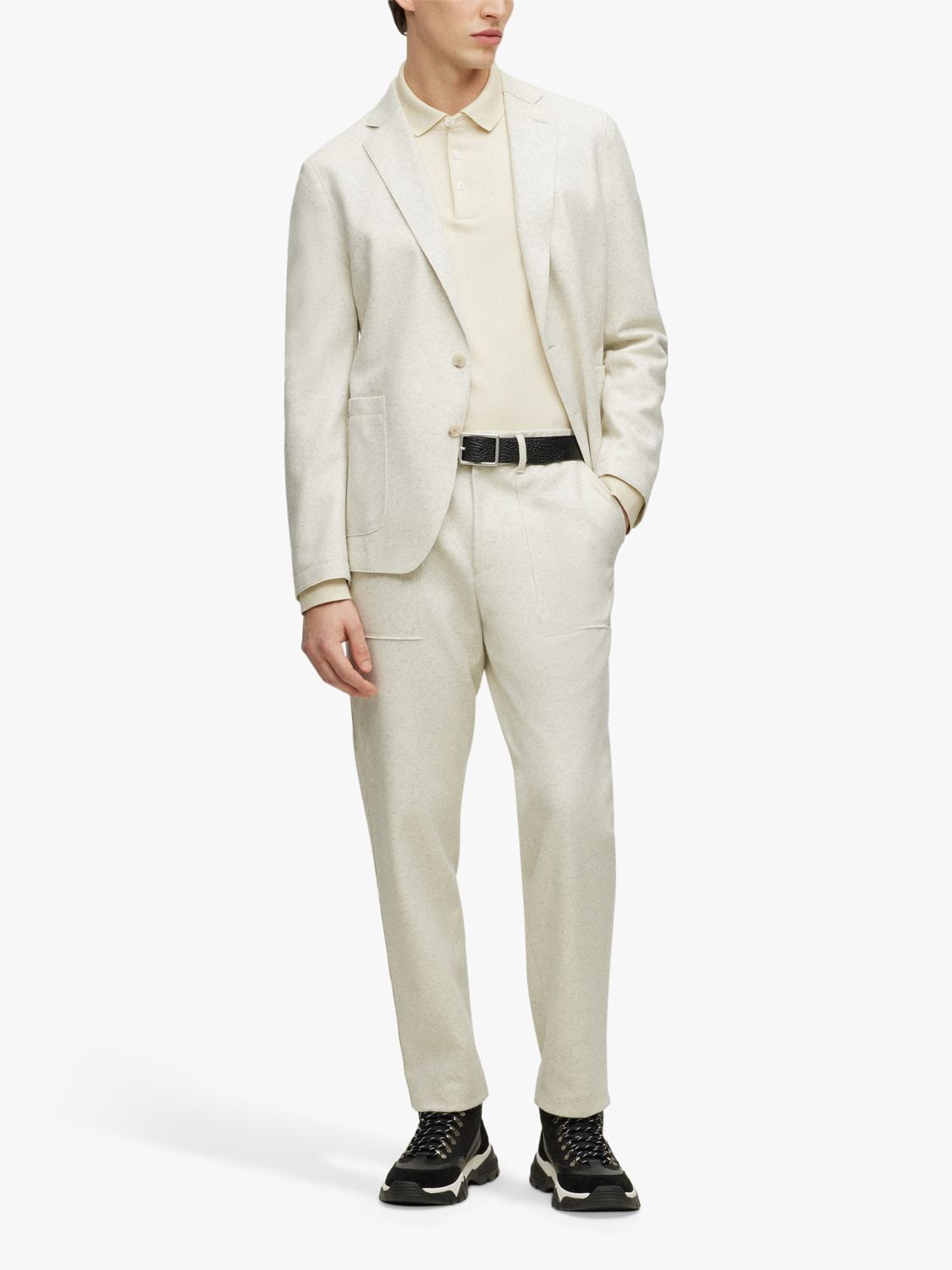 BOSS Pado Long Sleeve Polo Shirt, Open White at John Lewis & Partners