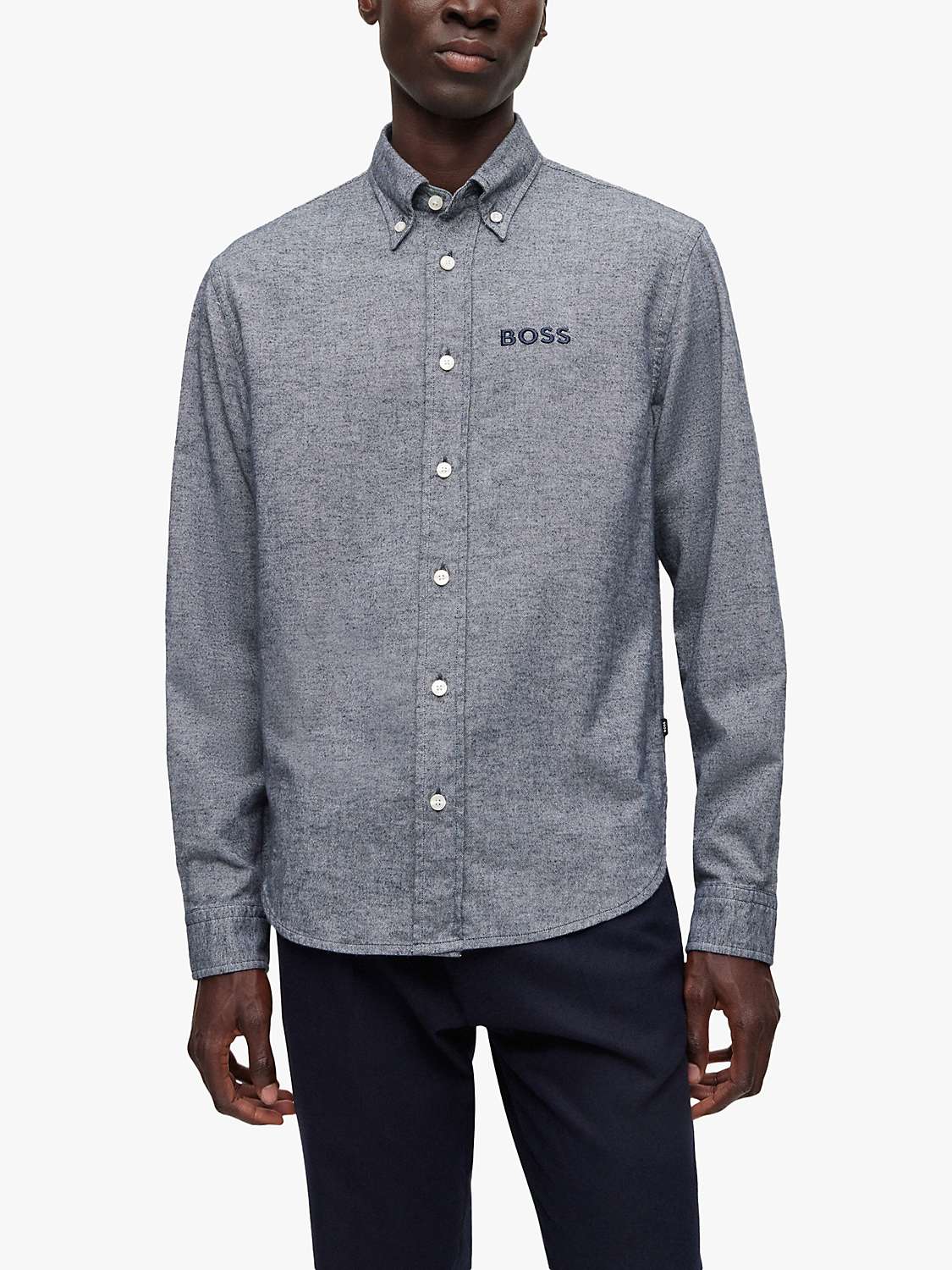 Buy HUGO BOSS Owen Long Sleeve Logo Shirt, Navy Online at johnlewis.com