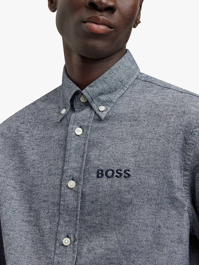 HUGO BOSS Owen Long Sleeve Logo Shirt, Navy
