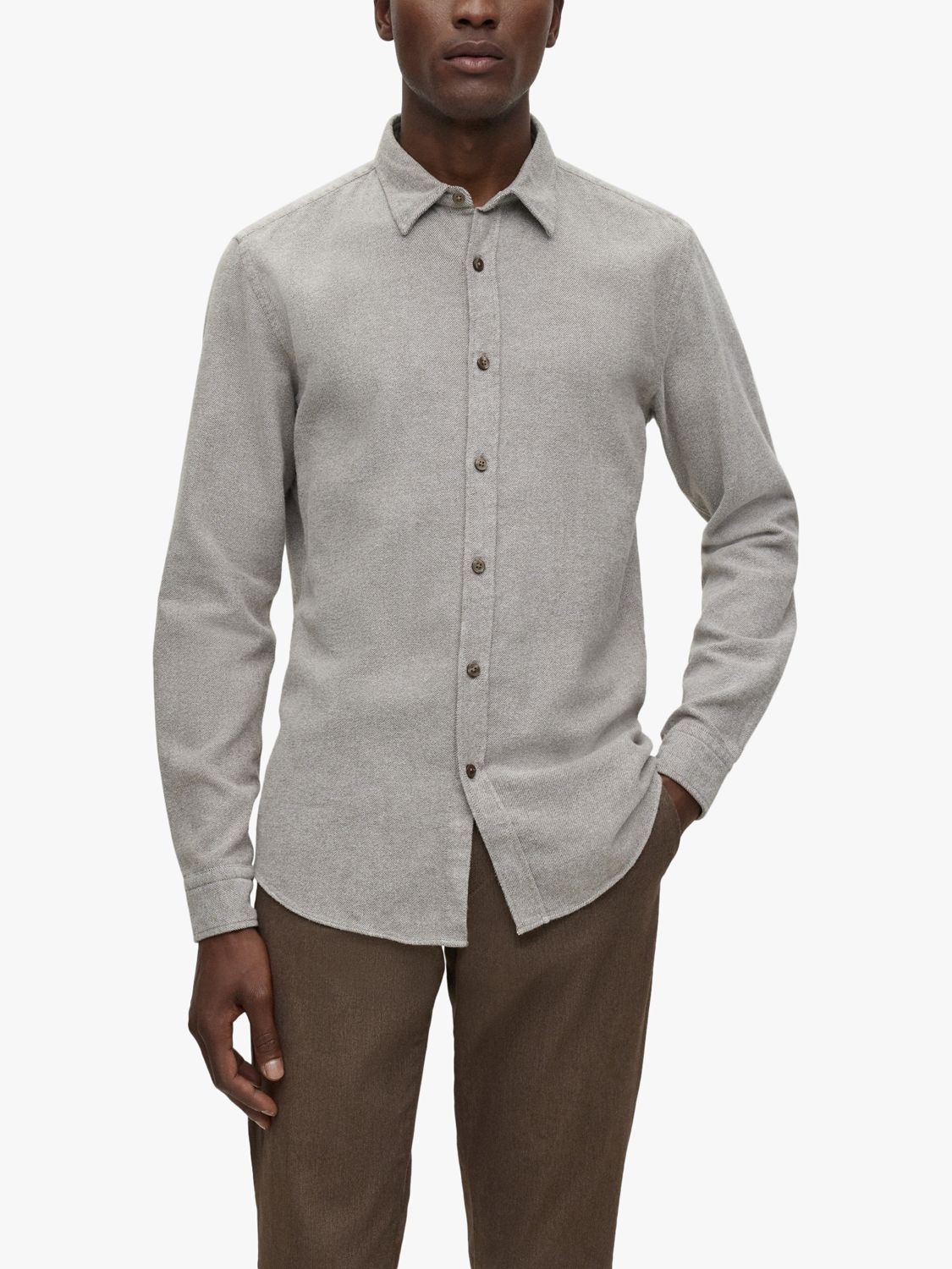 BOSS S-Roan Kent Long Sleeve Slim Fit Shirt, Grey