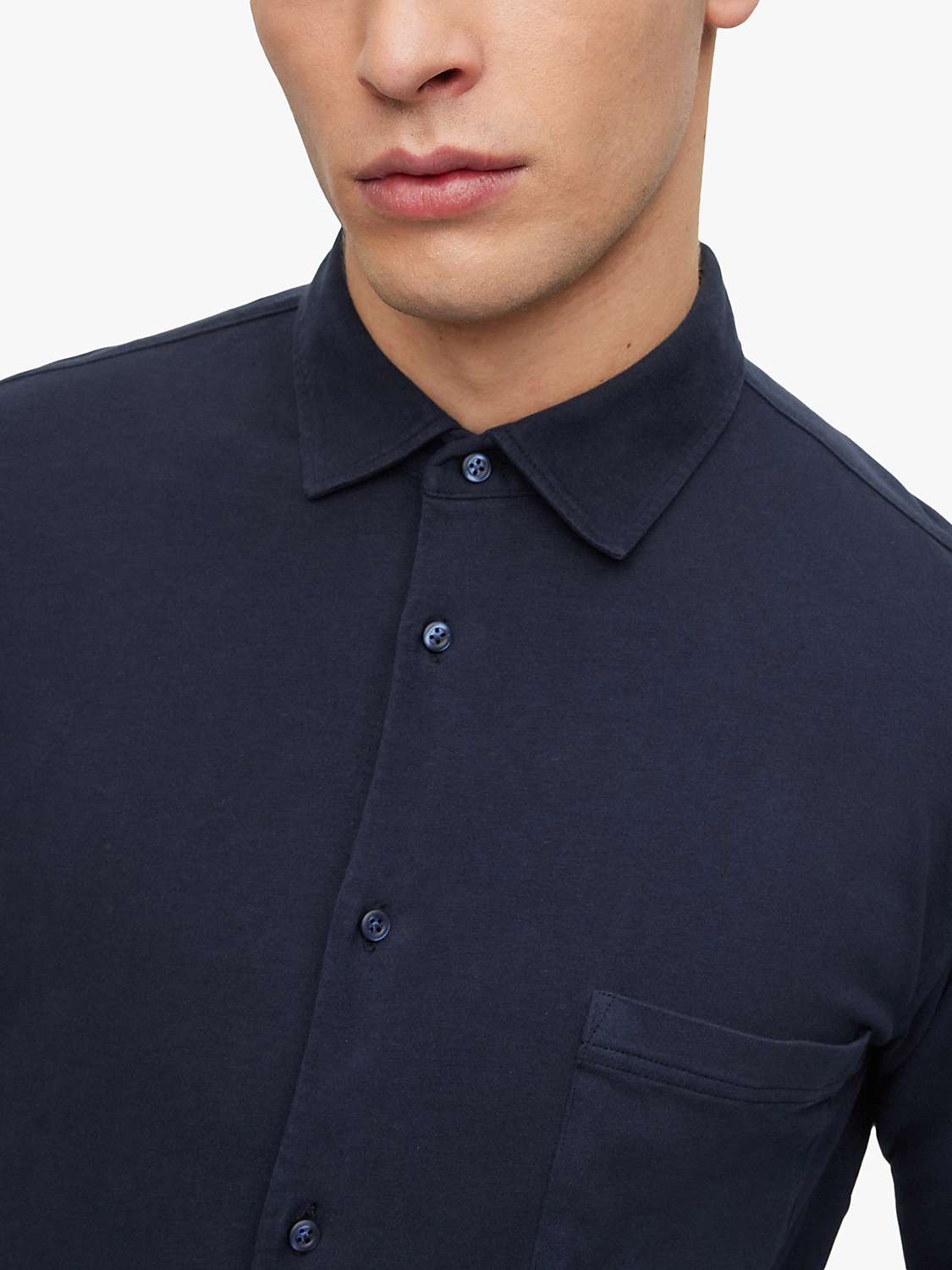 BOSS Mysoft 2 Slim Fit Jersey Cotton Shirt, Dark Blue at John Lewis ...