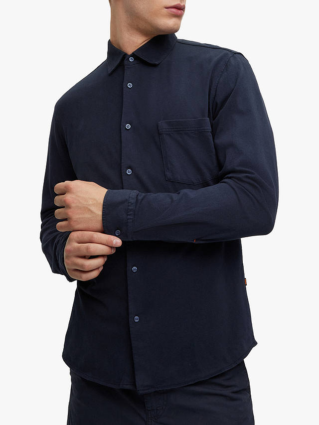 BOSS Mysoft 2 Slim Fit Jersey Cotton Shirt, Dark Blue