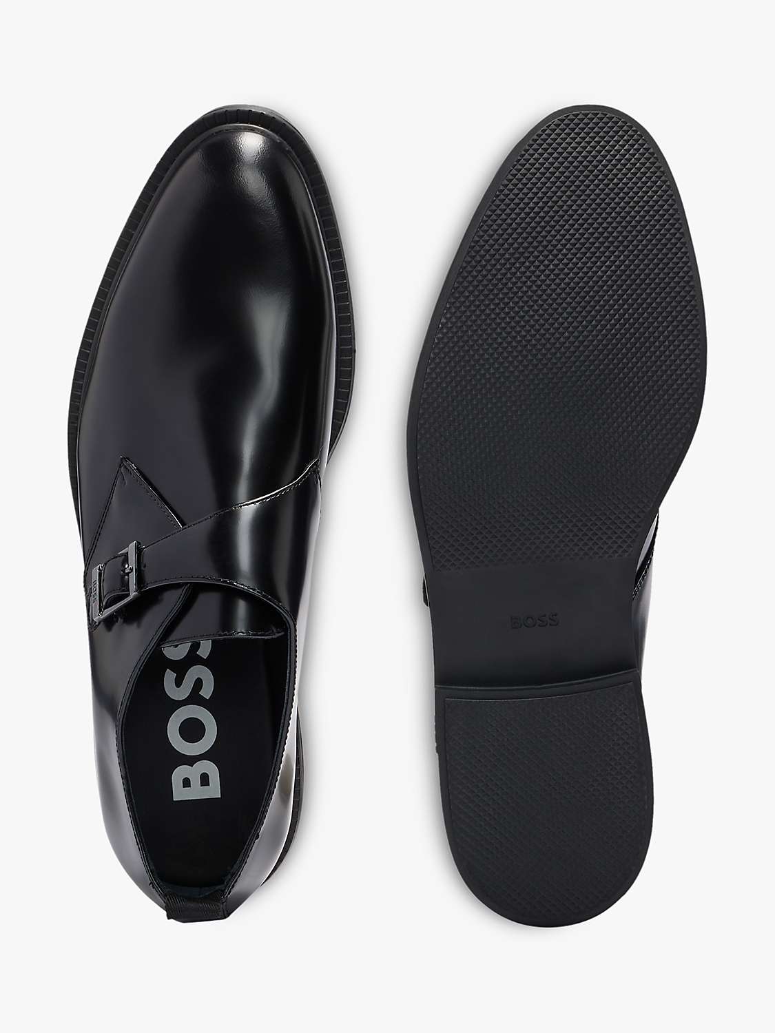 HUGO BOSS Larry Leather Monk Shoes, Black at John Lewis & Partners