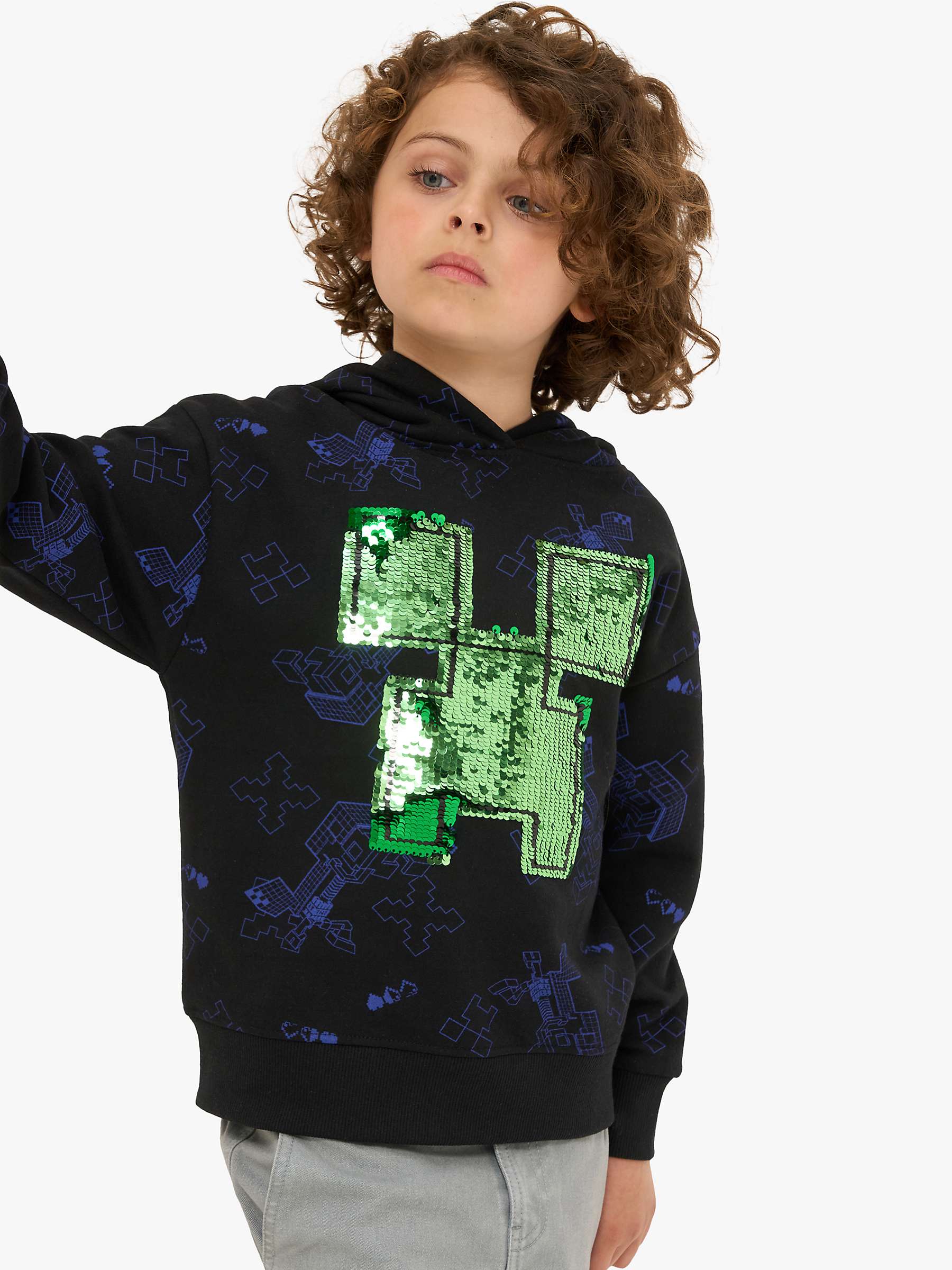 Buy Angel & Rocket Kids' Minecraft Sequin Hoodie, Black/Multi Online at johnlewis.com